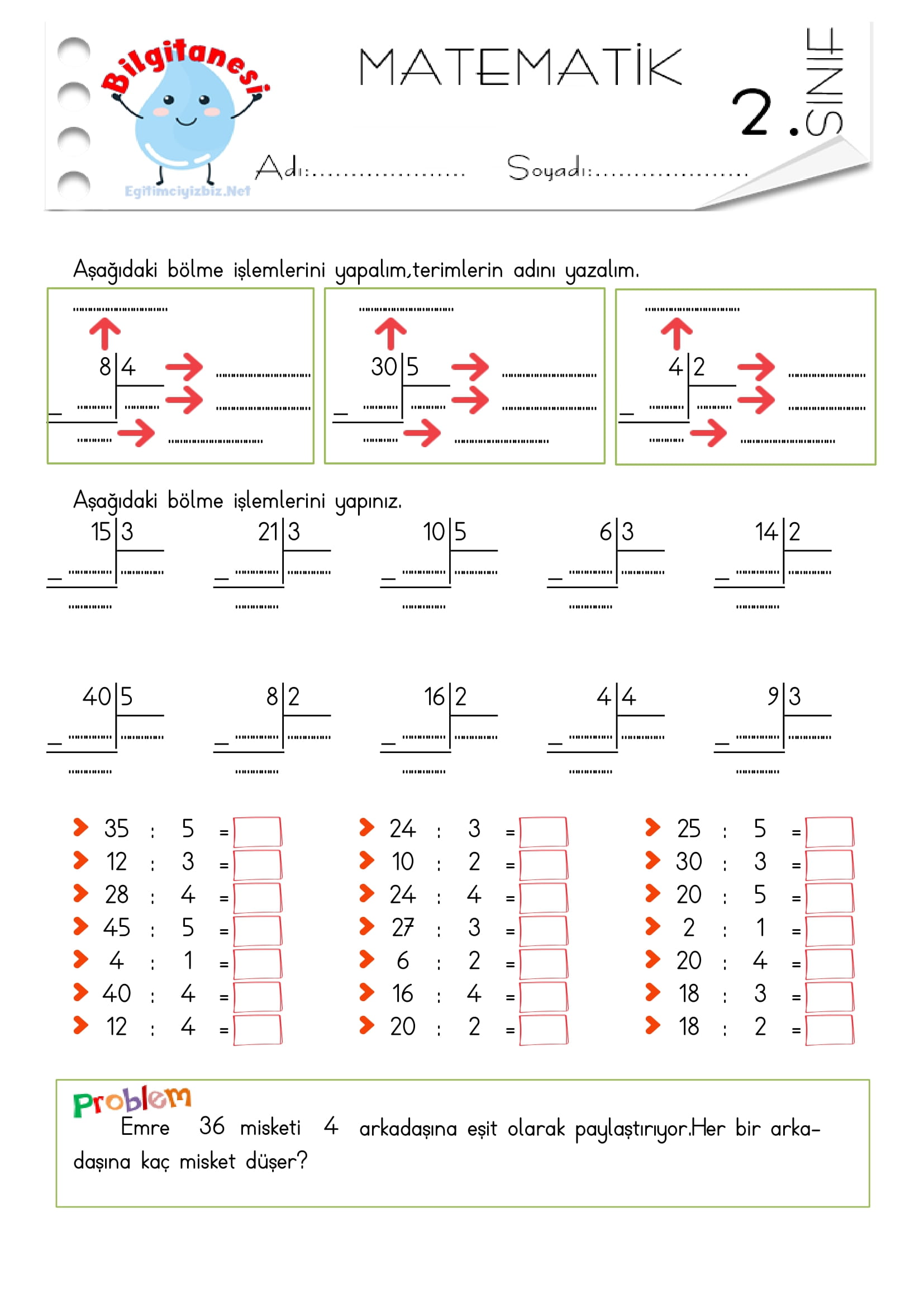 2.Sınıf Bölme İşlemi Kazanım Tekrar Etkinliği-2