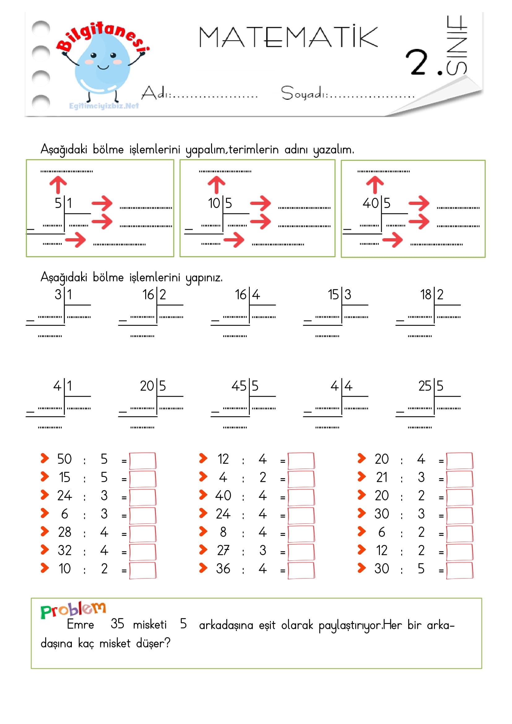 2.Sınıf Bölme İşlemi Kazanım Tekrar Etkinliği-4