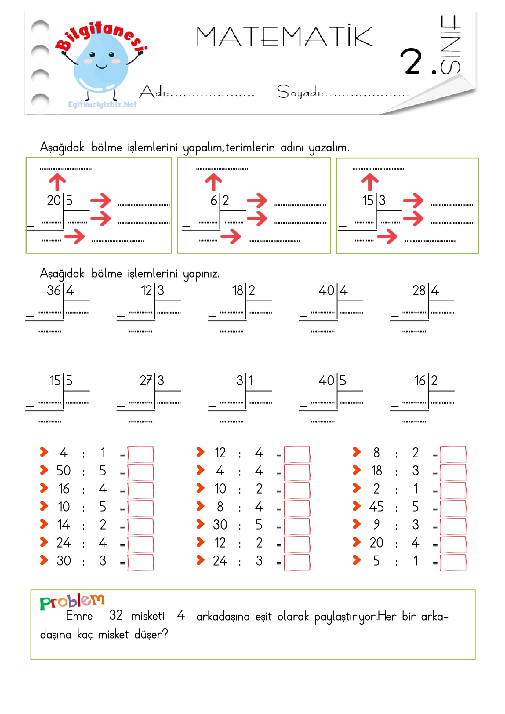2.Sınıf Bölme İşlemi Kazanım Tekrar Etkinliği-5