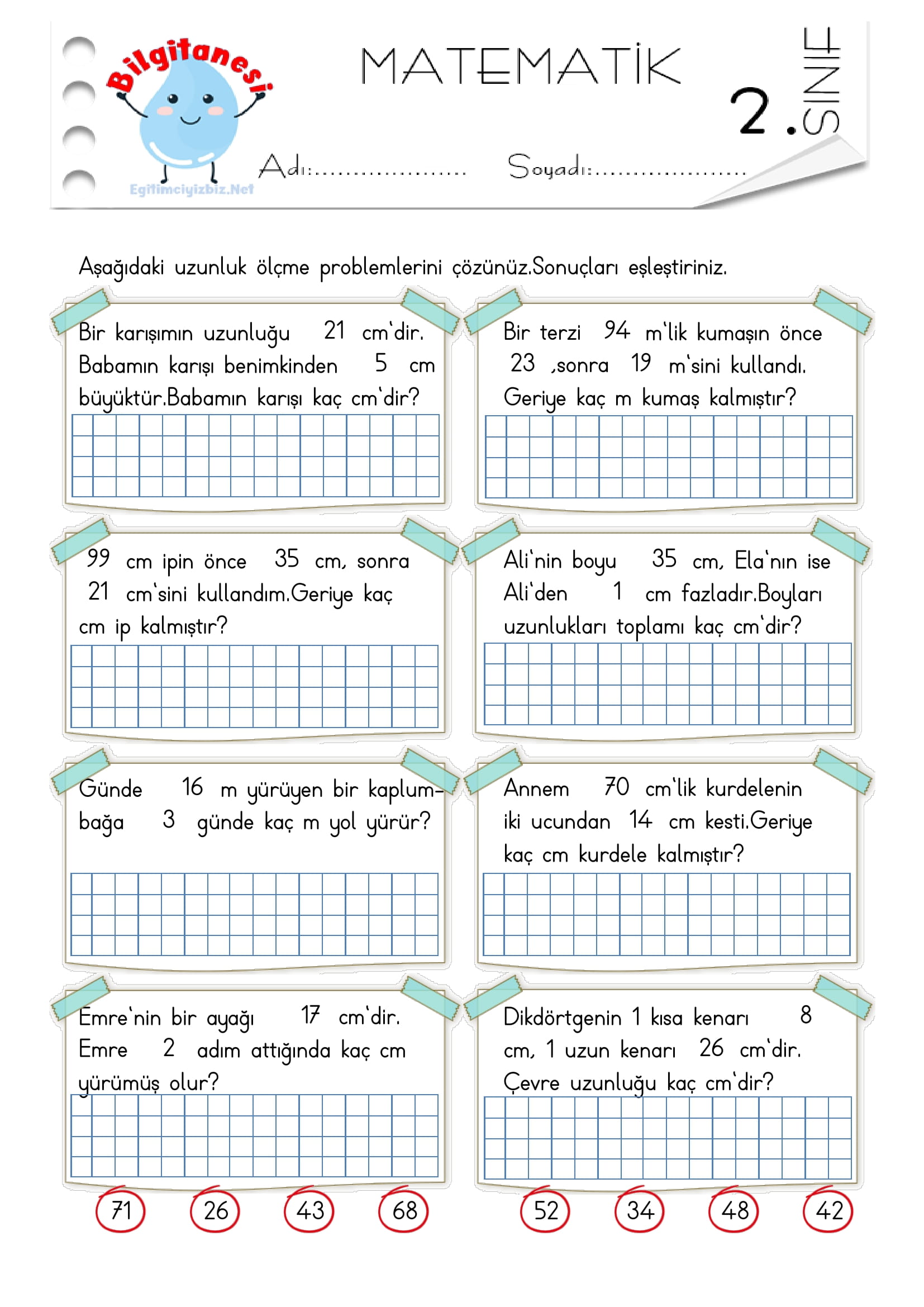 2.Sınıf Standart Uzunluk Ölçüleri Problemleri-3
