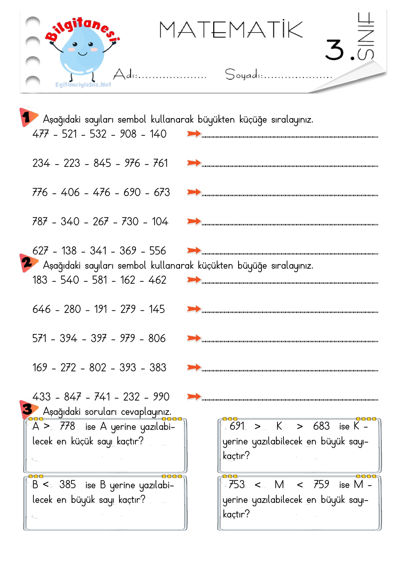 3.Sınıf Sayıları Sıralama Etkinliği-1