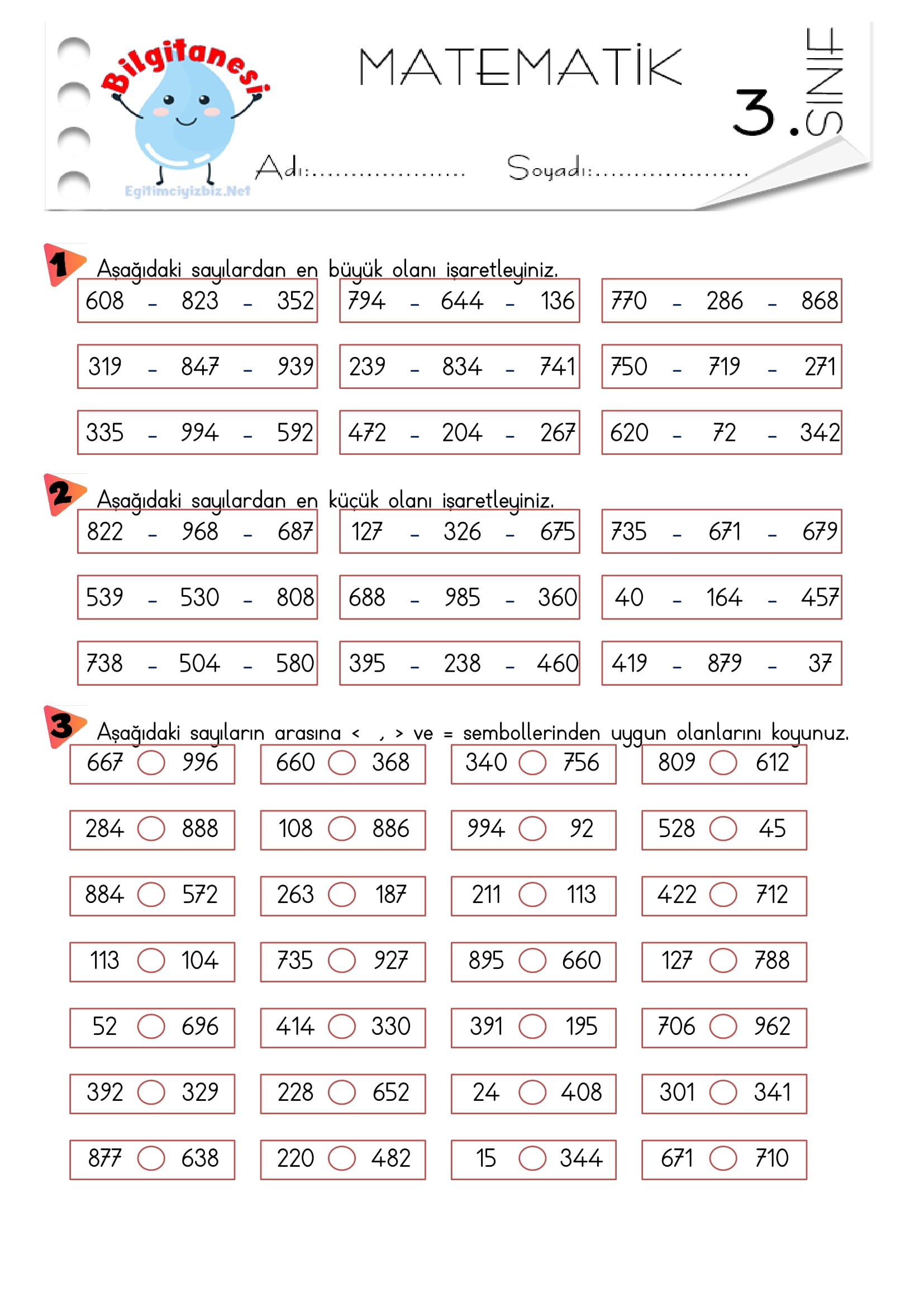 3.Sınıf Sayıları Karşılaştırma Etkinliği-1
