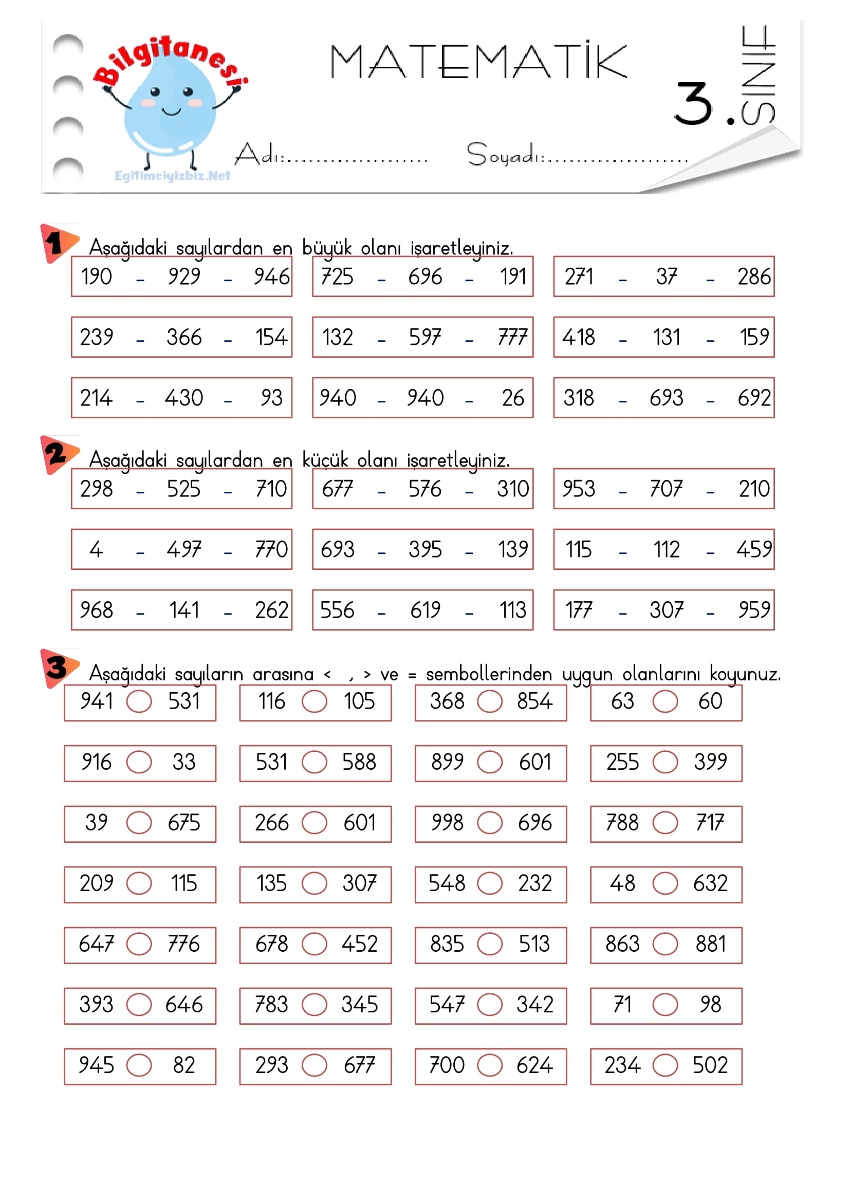 3.Sınıf Sayıları Karşılaştırma Etkinliği-2