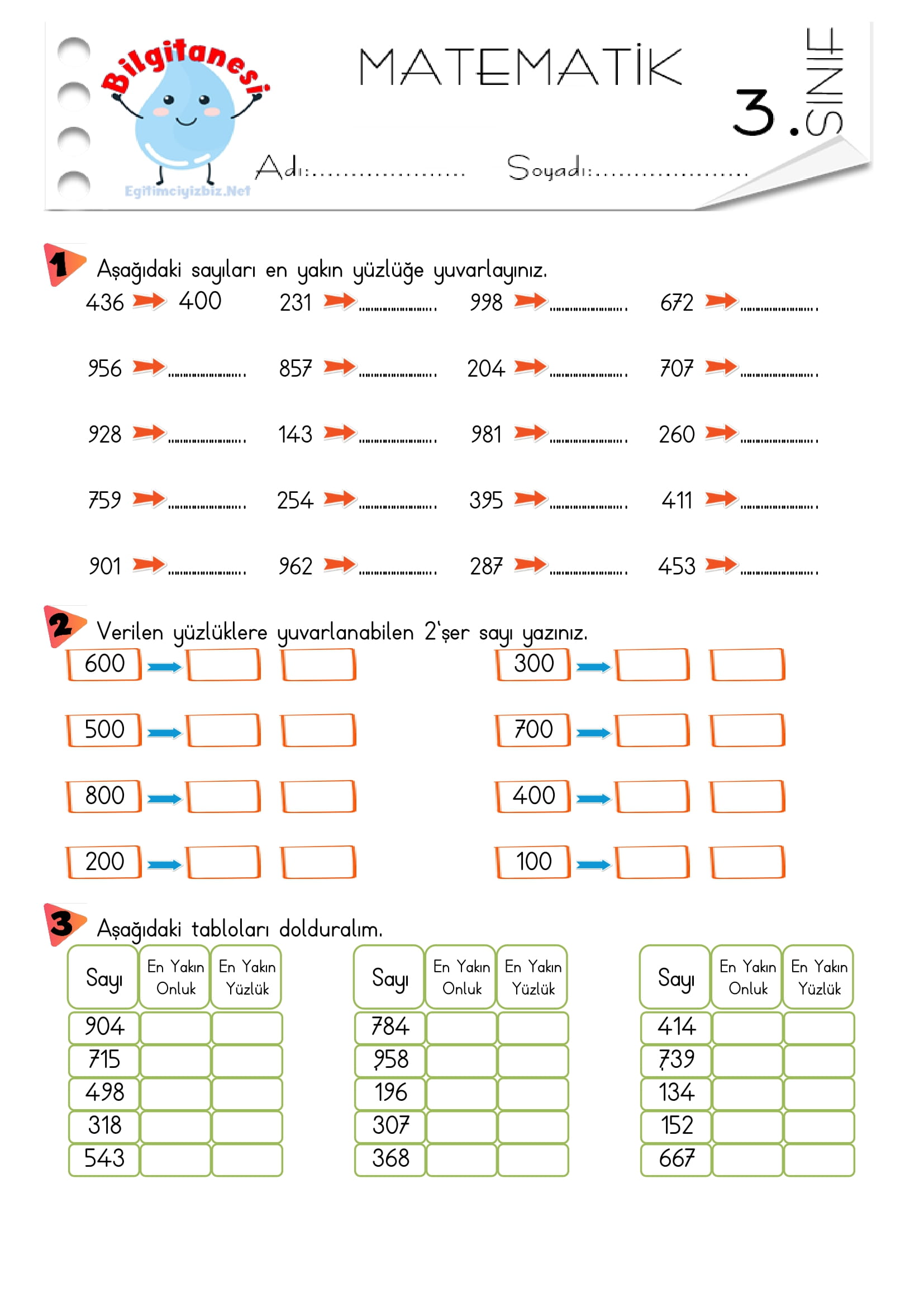3.Sınıf Doğal Sayıları En Yakın Yüzlüğe Yuvarlama Etkinliği-5