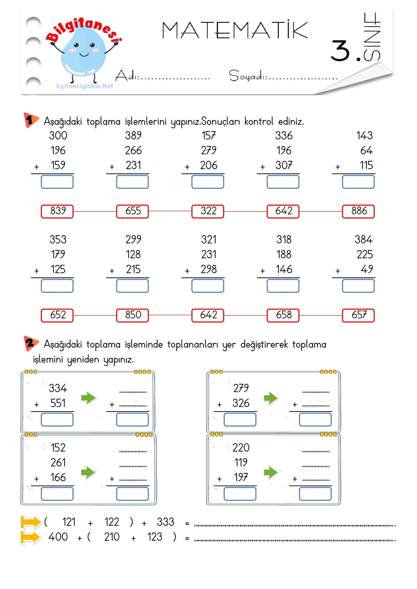 3. Sınıf Eldeli Toplama İşlemi Etkinliği-6