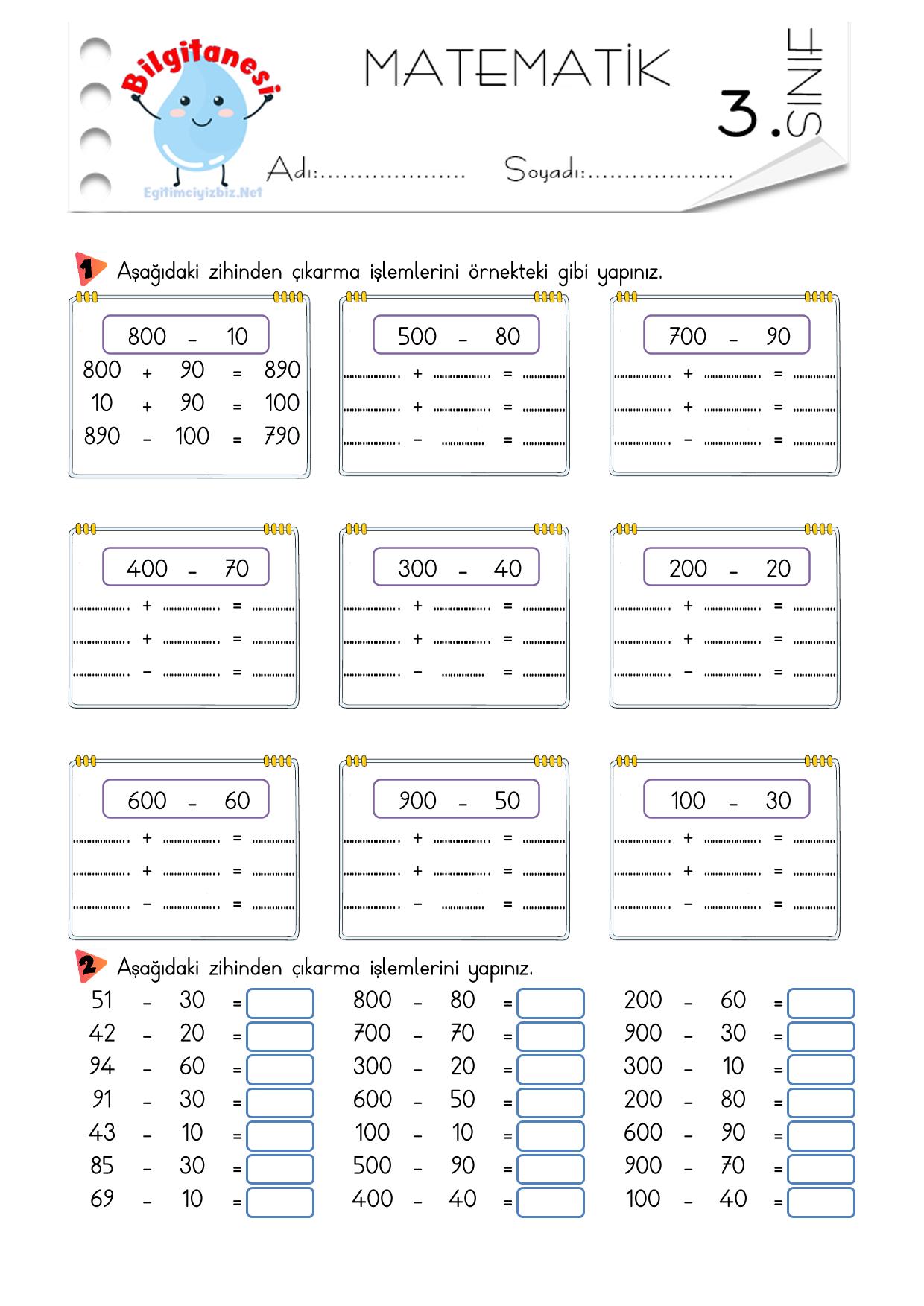 3. Sınıf Zihinden Çıkarma İşlemi Etkinliği-9