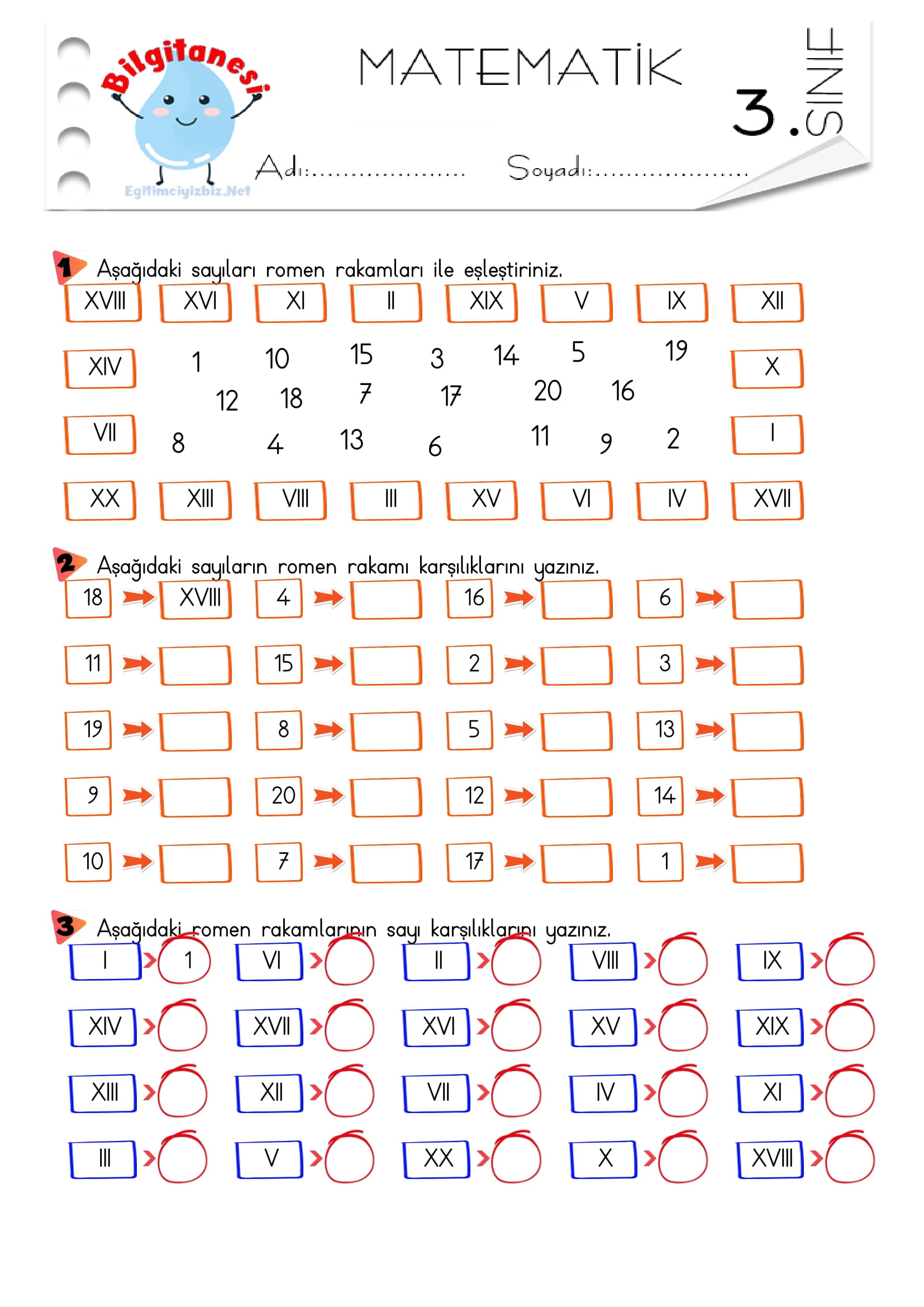 3.Sınıf Romen Rakamları Etkinliği-2