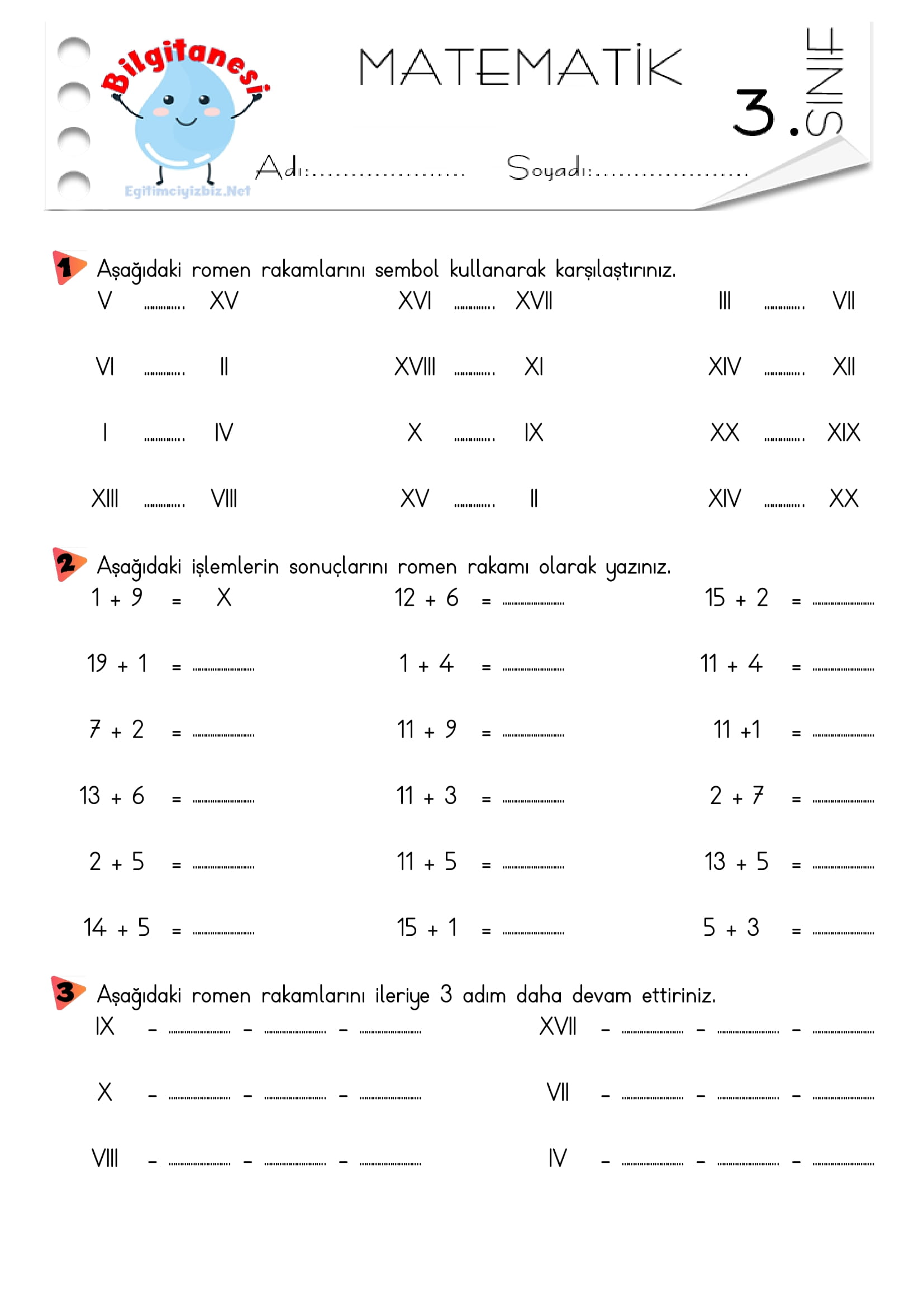 3.Sınıf Romen Rakamları Etkinliği-9