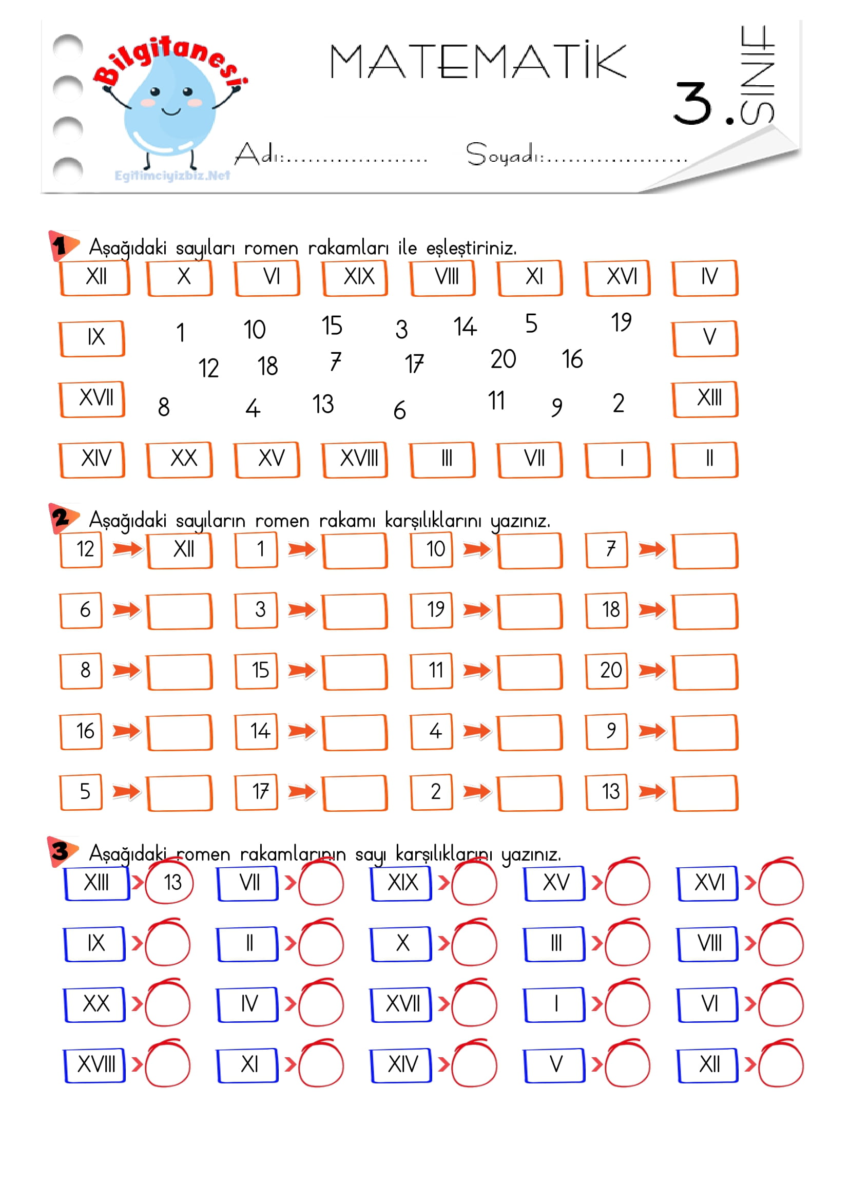 3.Sınıf Romen Rakamları Etkinliği-3