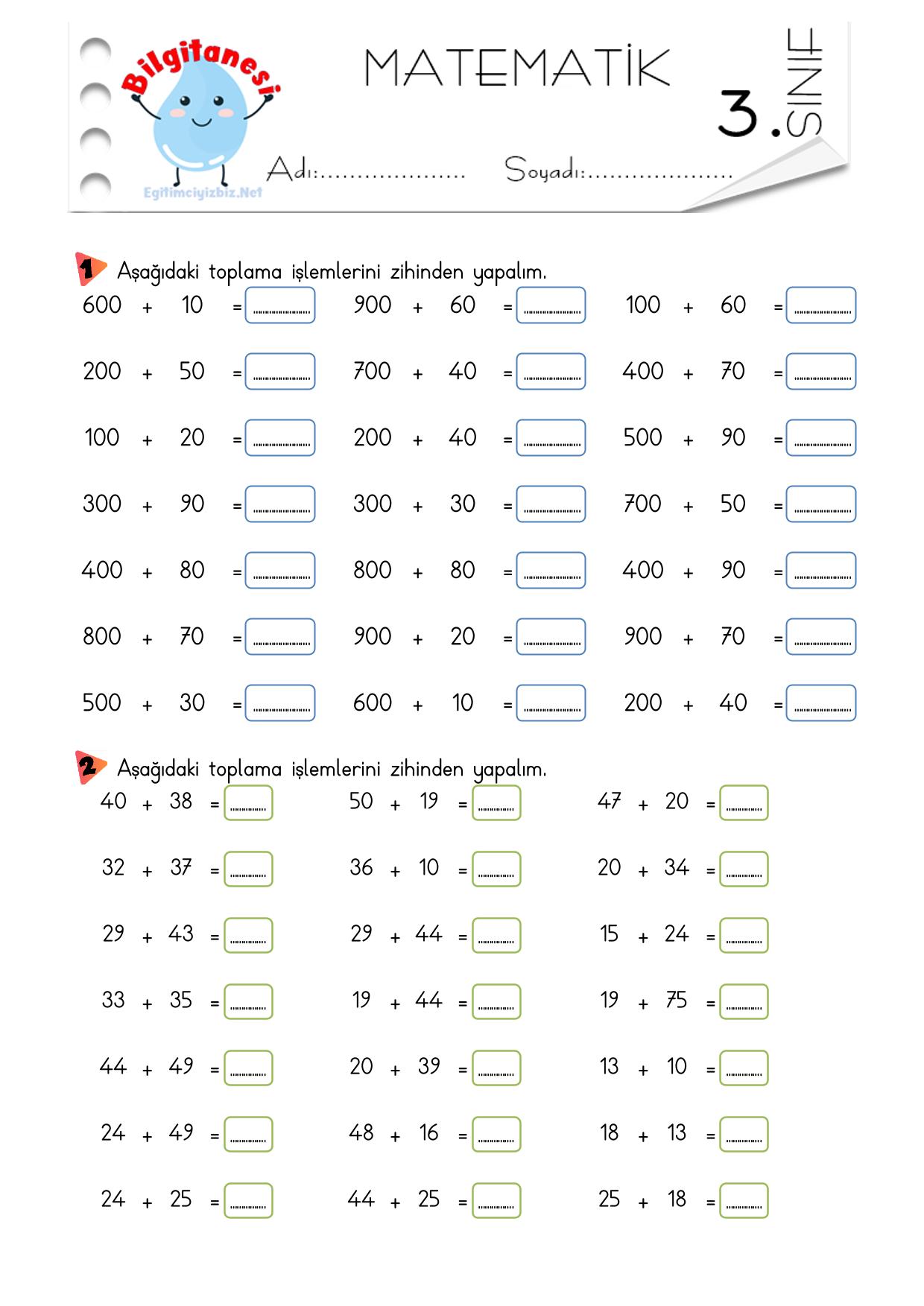 3.Sınıf Zihinden Toplama İşlemi Etkinliği-8