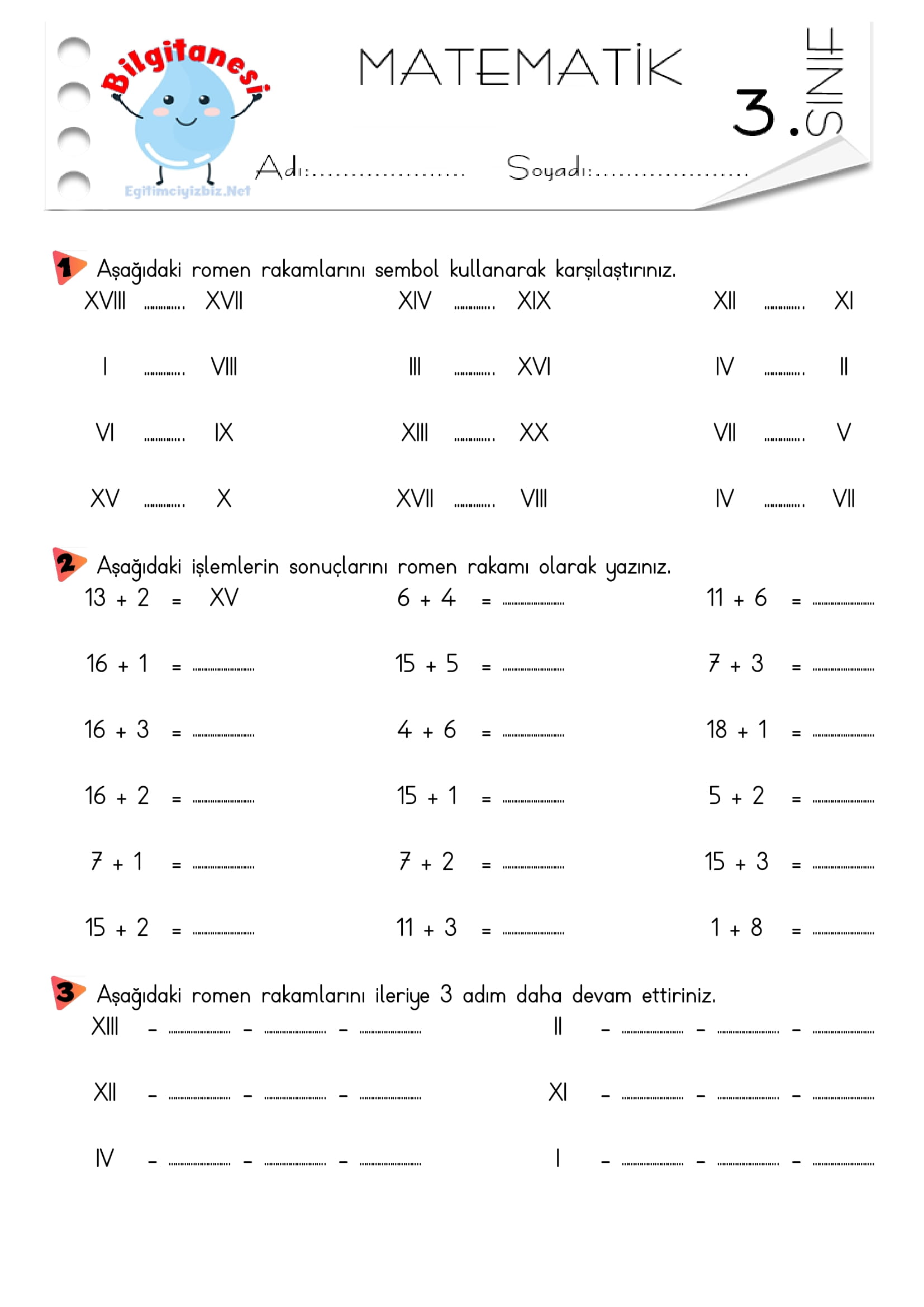 3.Sınıf Romen Rakamları Etkinliği-8