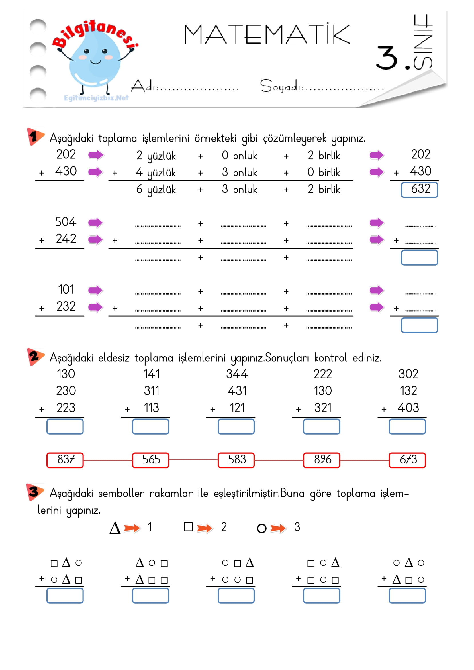 3. Sınıf Eldesiz Toplama İşlemi Etkinliği-10
