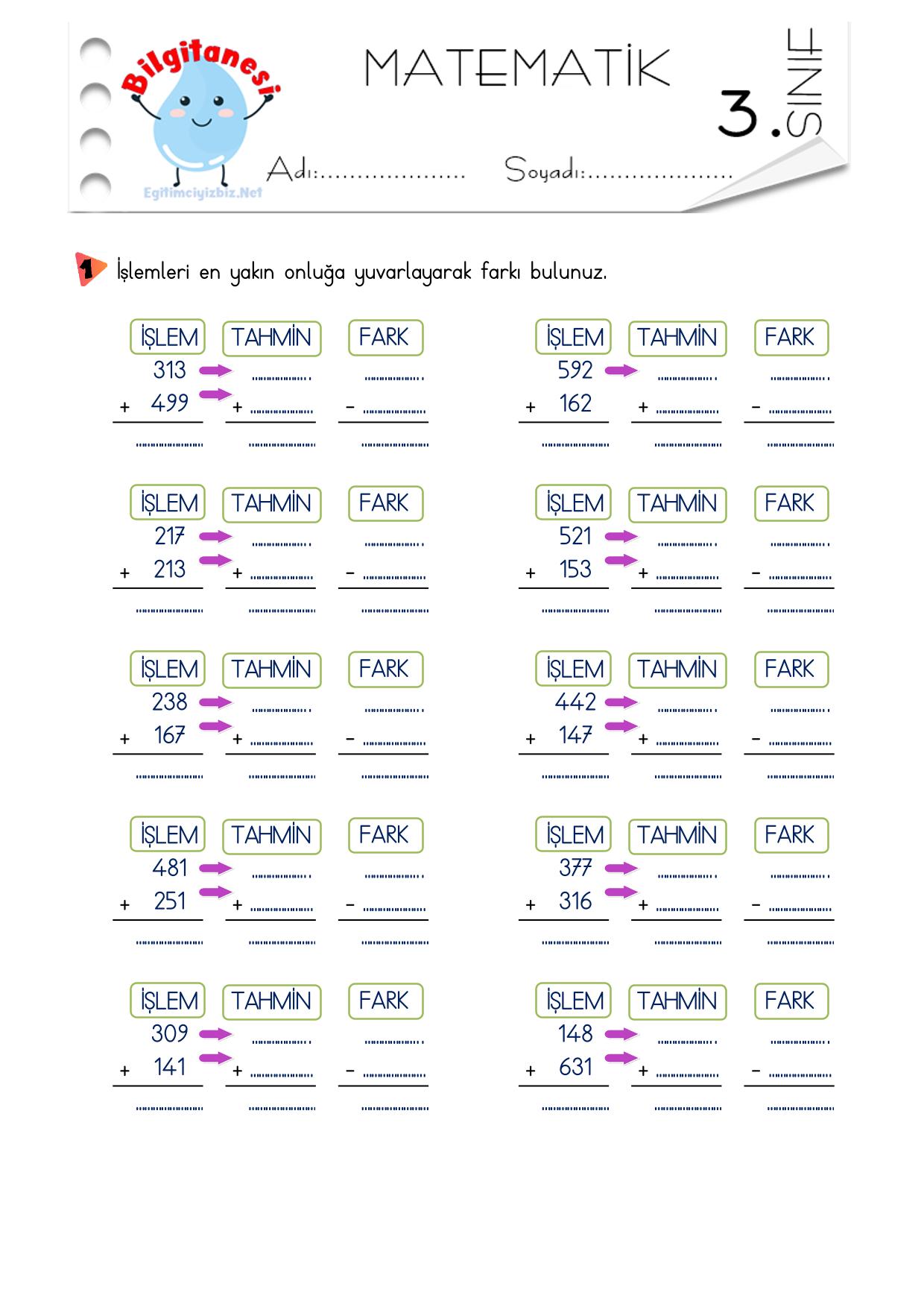 3. Sınıf Toplama İşlemi Sonucu Tahmin Etme Etkinliği-2
