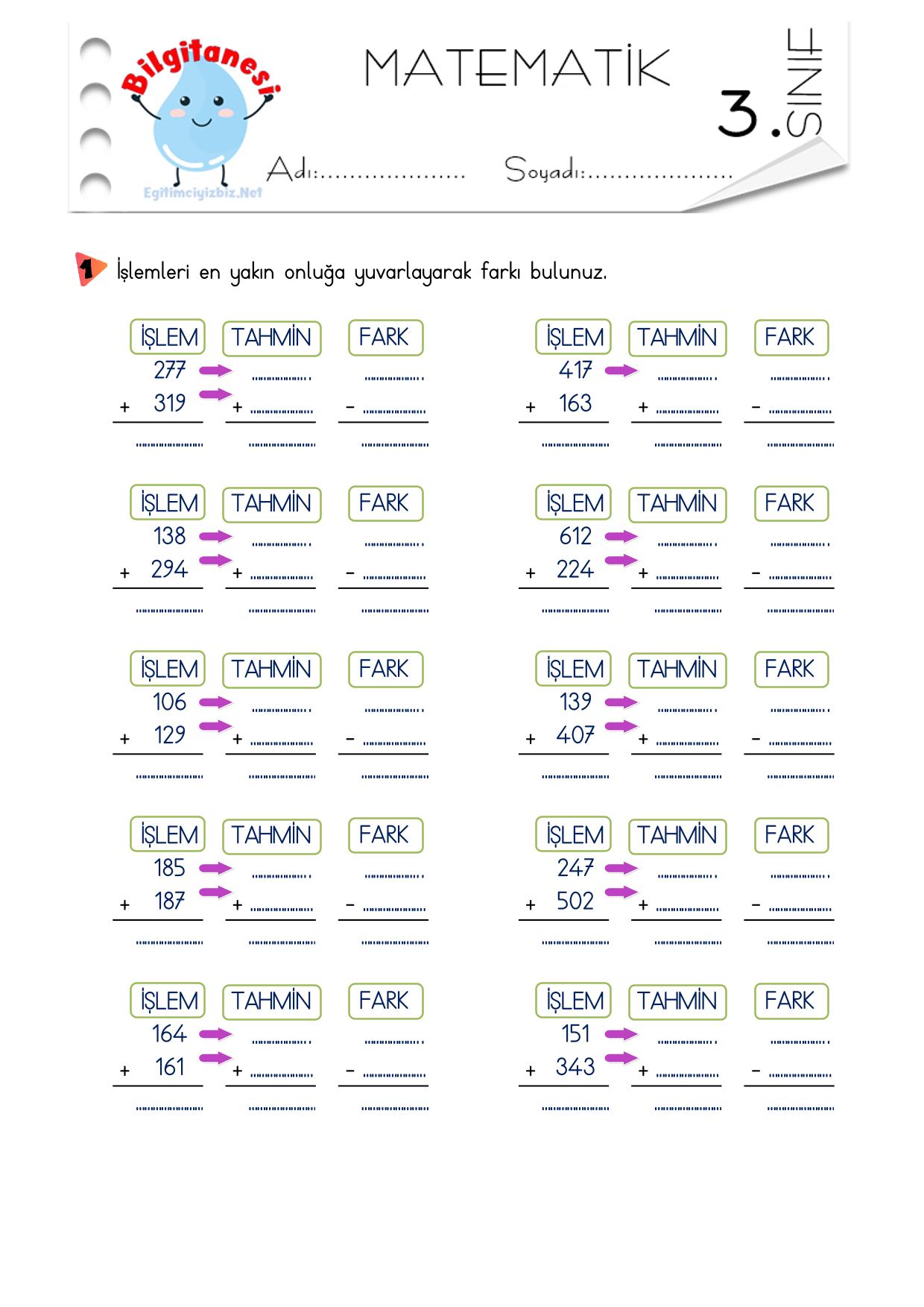 3. Sınıf Toplama İşlemi Sonucu Tahmin Etme Etkinliği-5