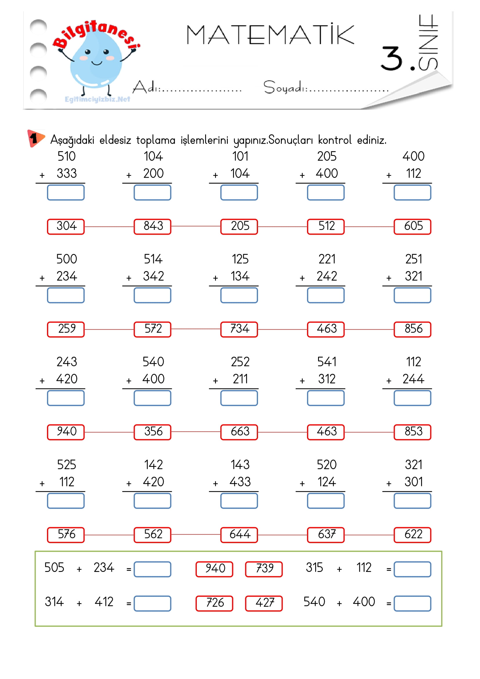 3. Sınıf Eldesiz Toplama İşlemi Etkinliği-1