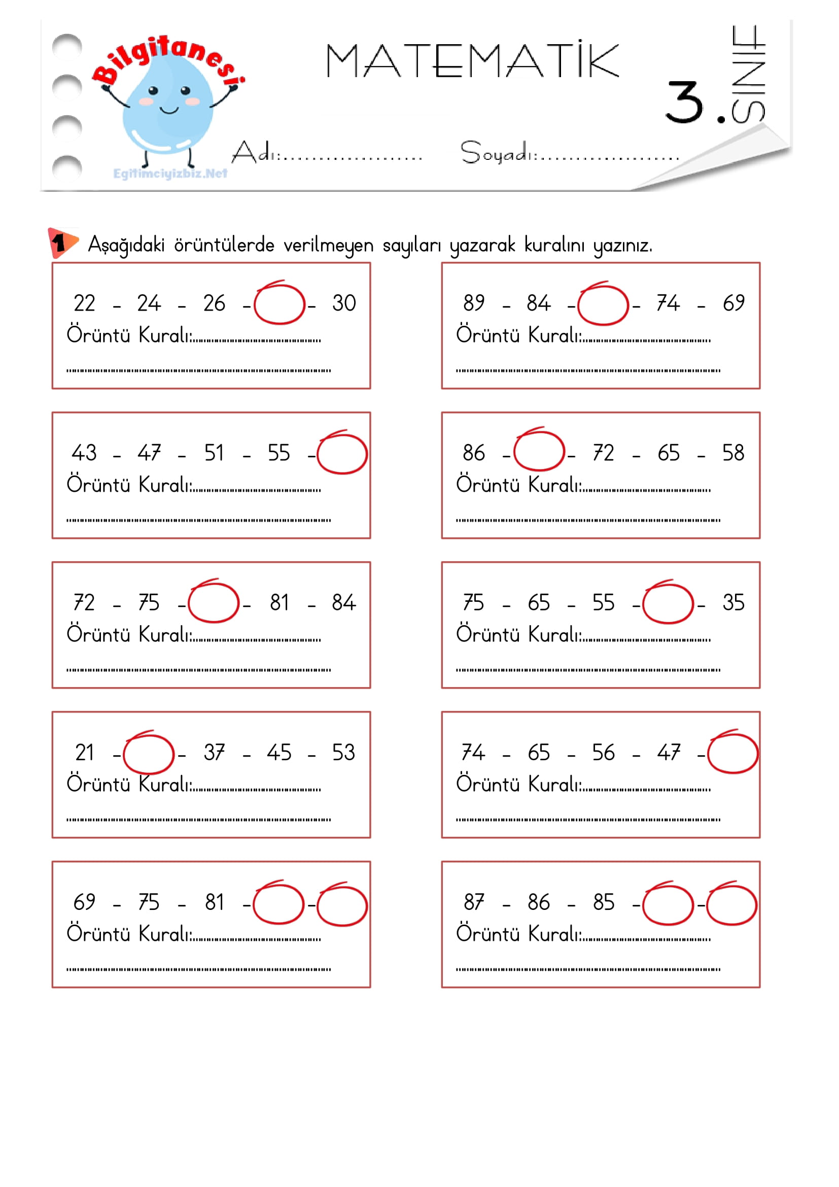 3. Sınıf Örüntüler Etkinliği-5