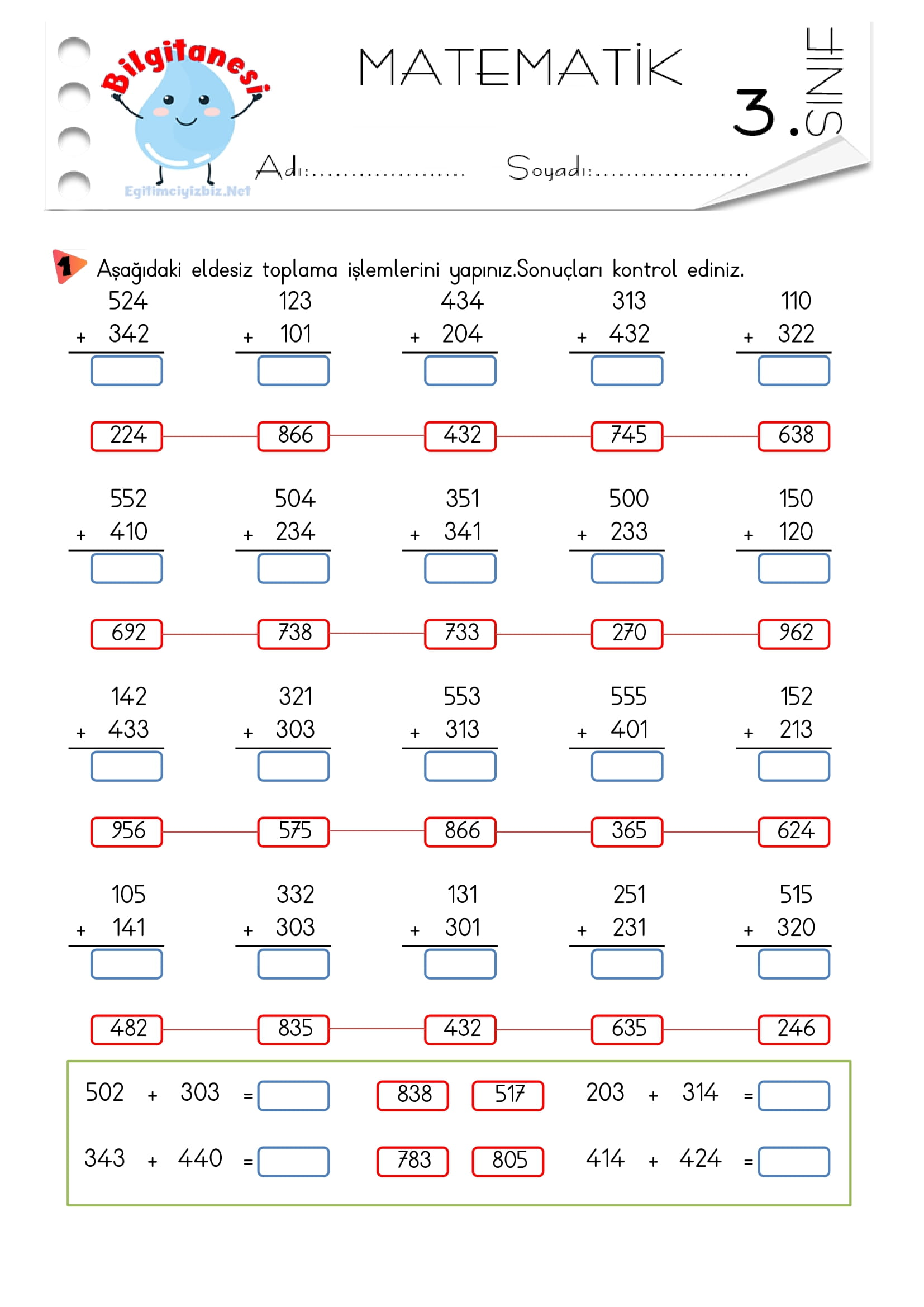 3. Sınıf Eldesiz Toplama İşlemi Etkinliği-4