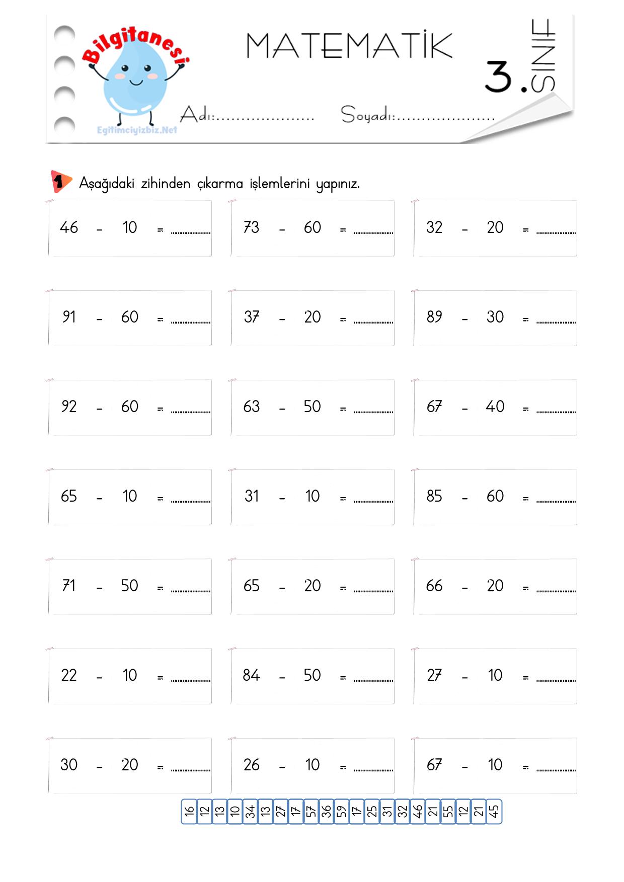 3. Sınıf Zihinden Çıkarma İşlemi Etkinliği-1
