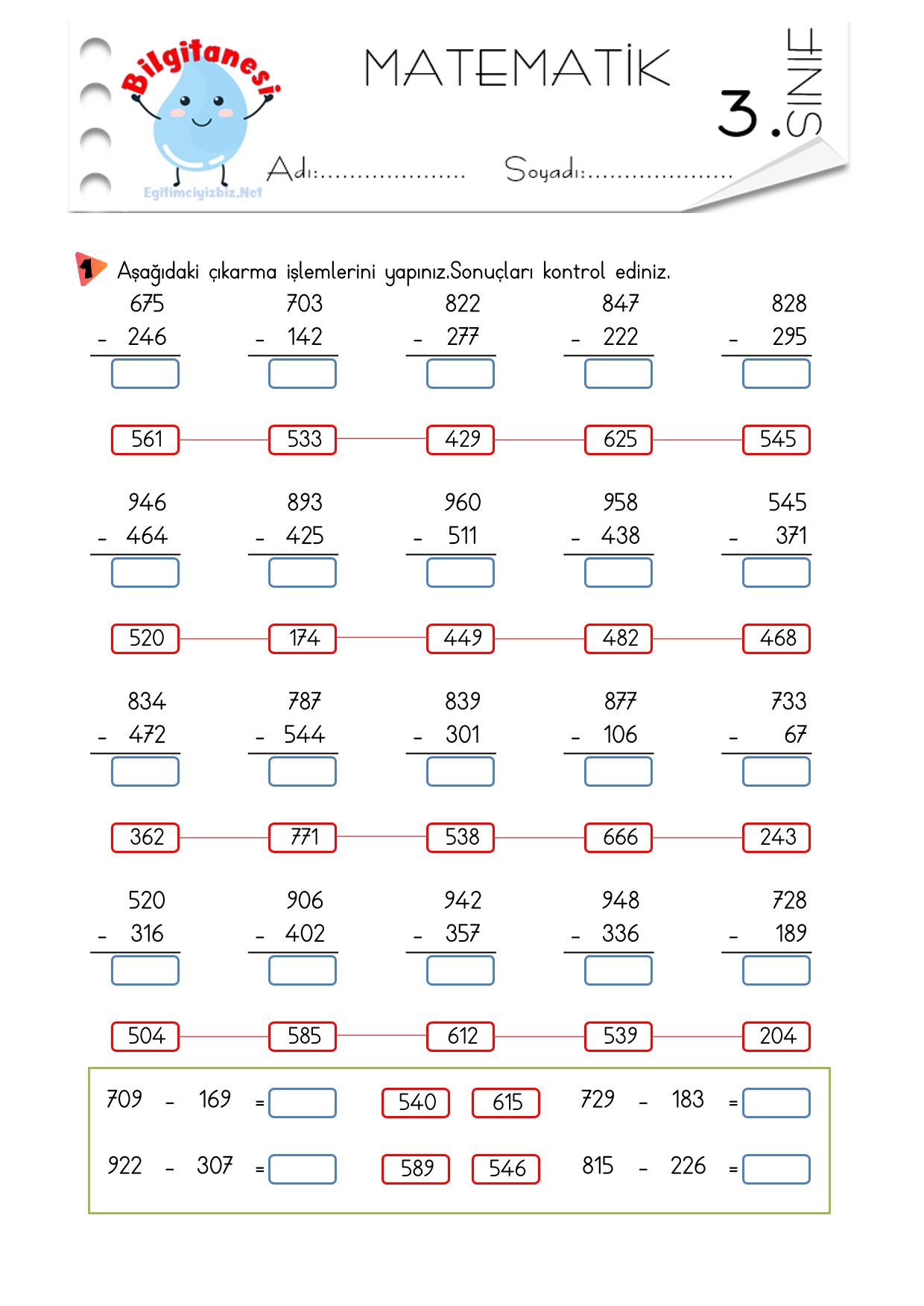 3. Sınıf Onluk Bozarak Çıkarma İşlemi Etkinliği-4