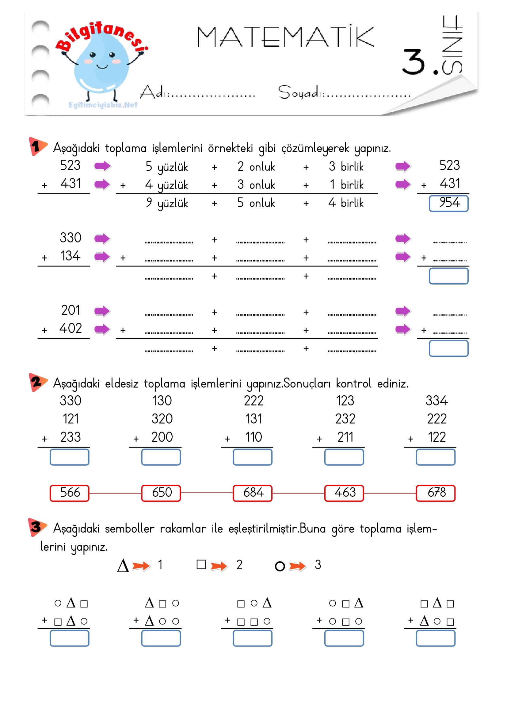 3. Sınıf Eldesiz Toplama İşlemi Etkinliği-7