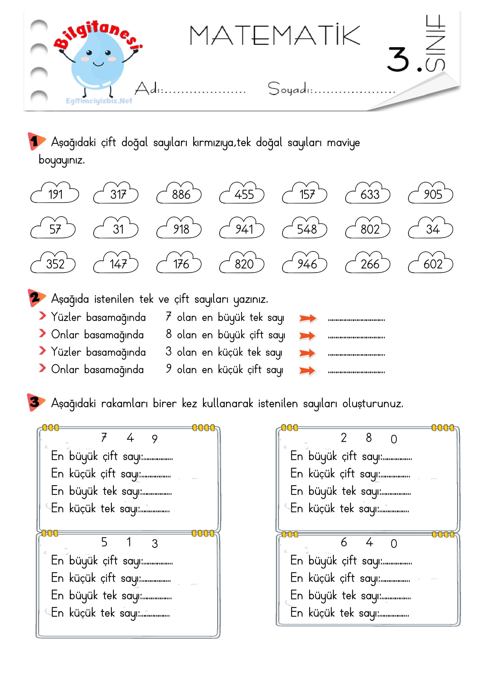3.Sınıf Tek Çift Sayılar Etkinliği-1