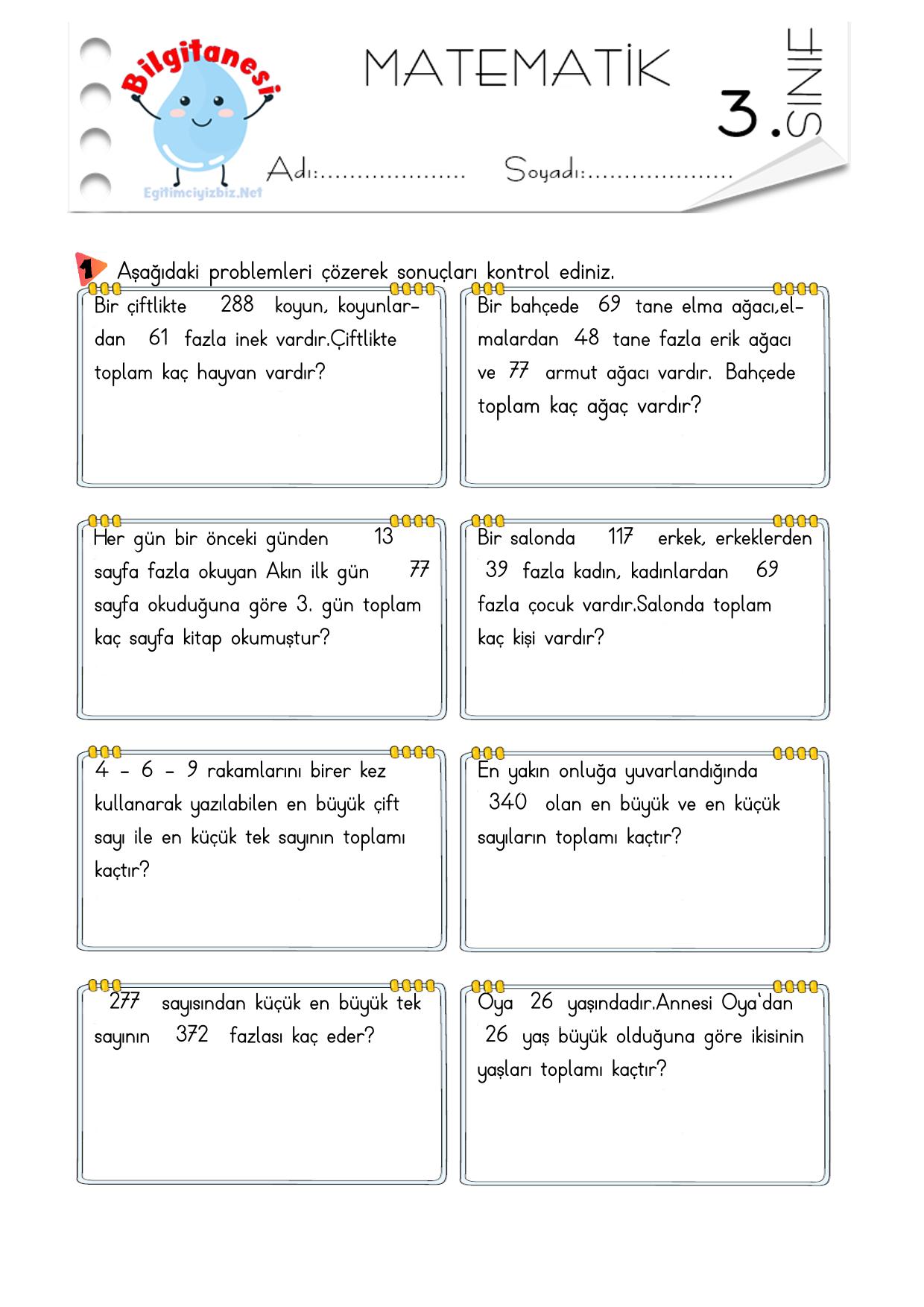 3. Sınıf Toplama İşlemi Problemleri-3