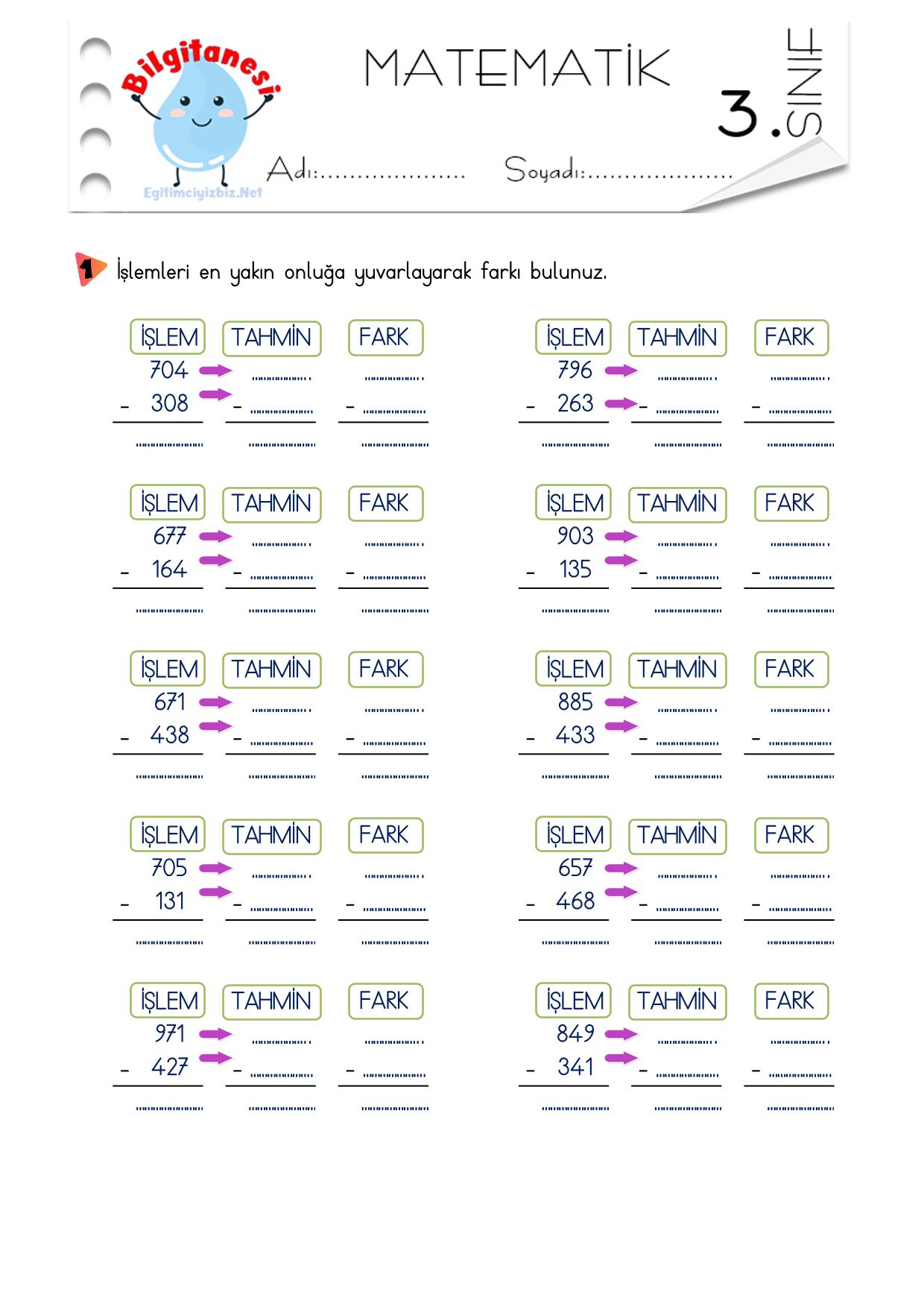 3. Sınıf Çıkarma İşleminde Sonucu Tahmin Etme Etkinliği-4