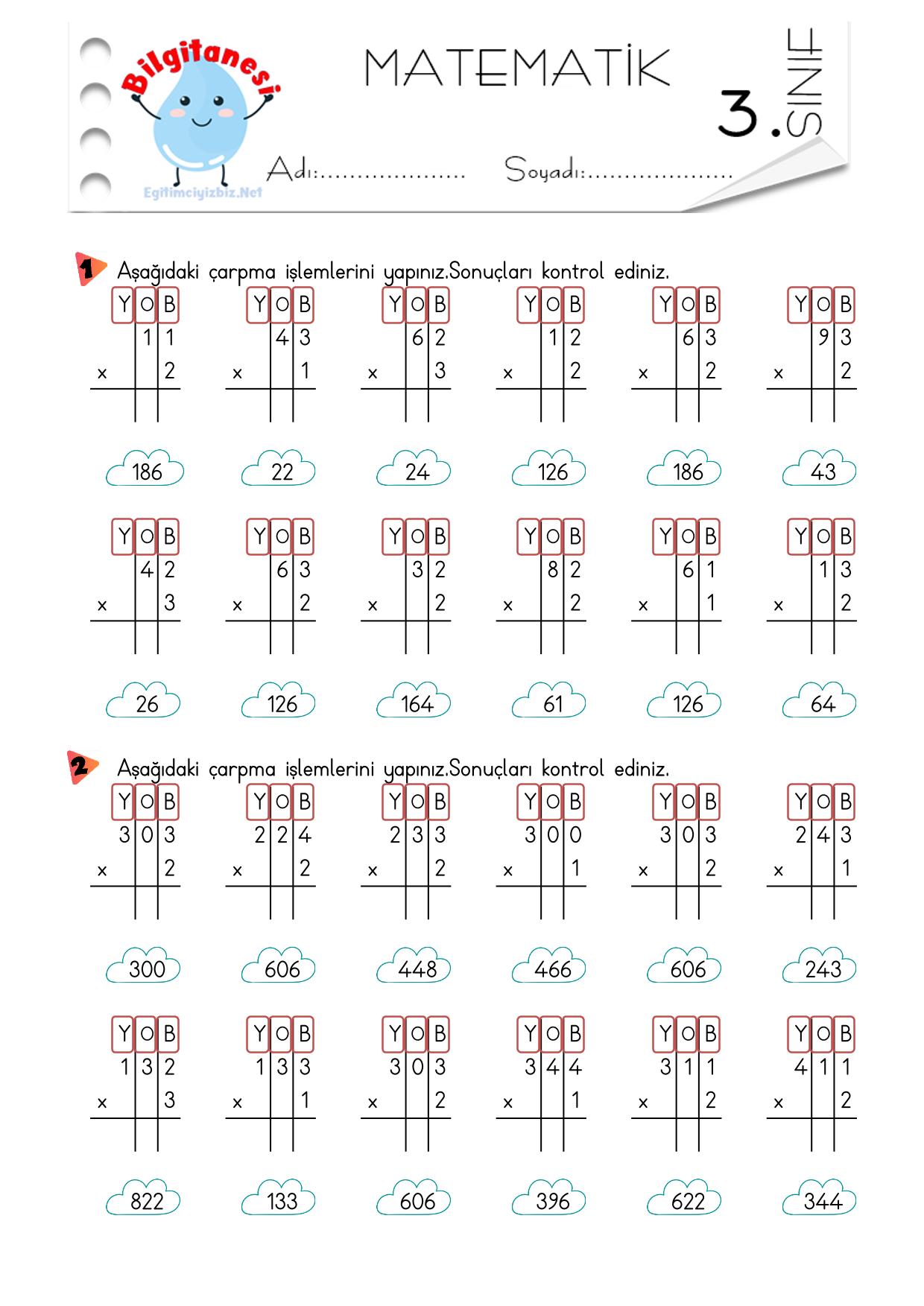 3. Sınıf Eldesiz Çarpma İşlemi Etkinliği-3