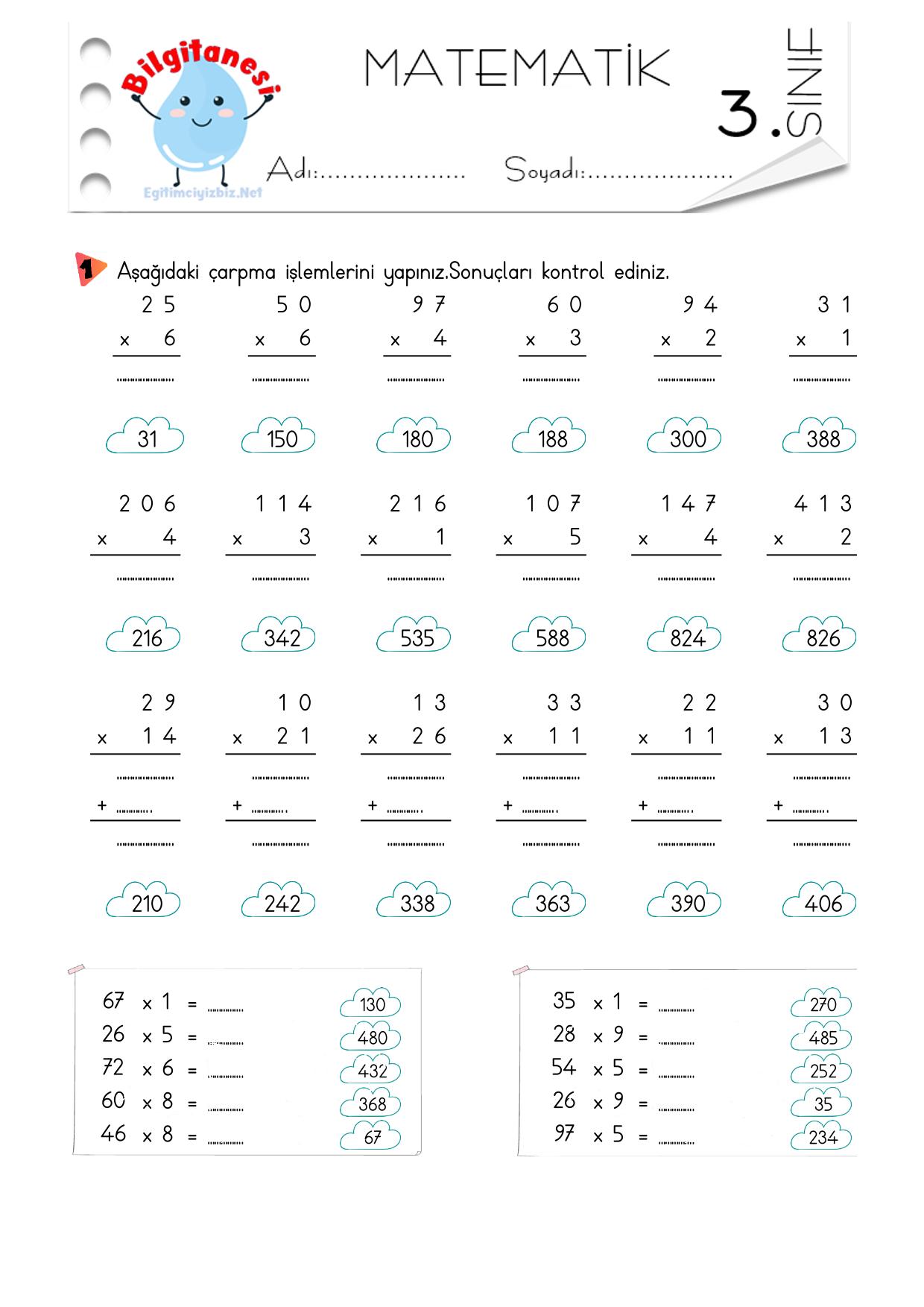 3. Sınıf Karışık Çarpma İşlemi Etkinlikleri-3