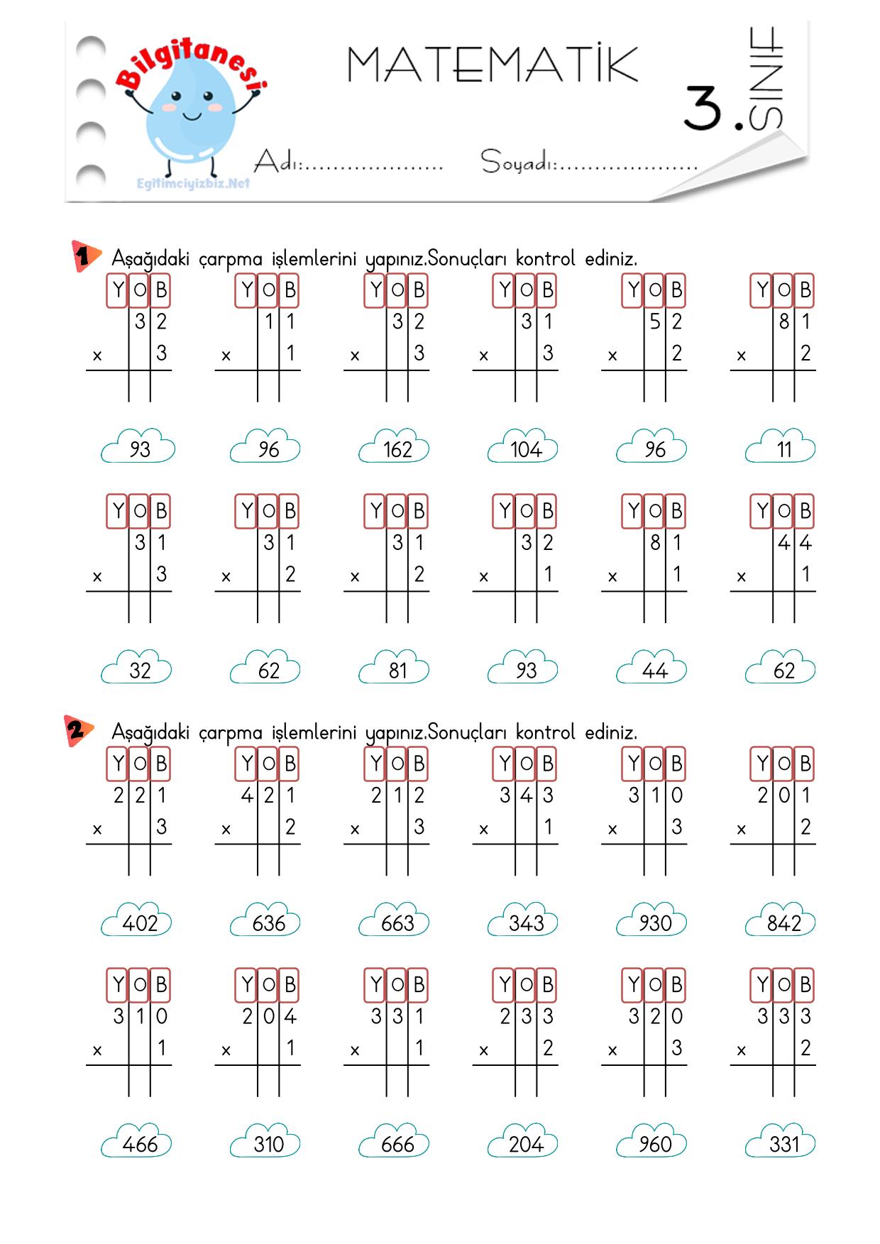 3. Sınıf Eldesiz Çarpma İşlemi Etkinliği-1