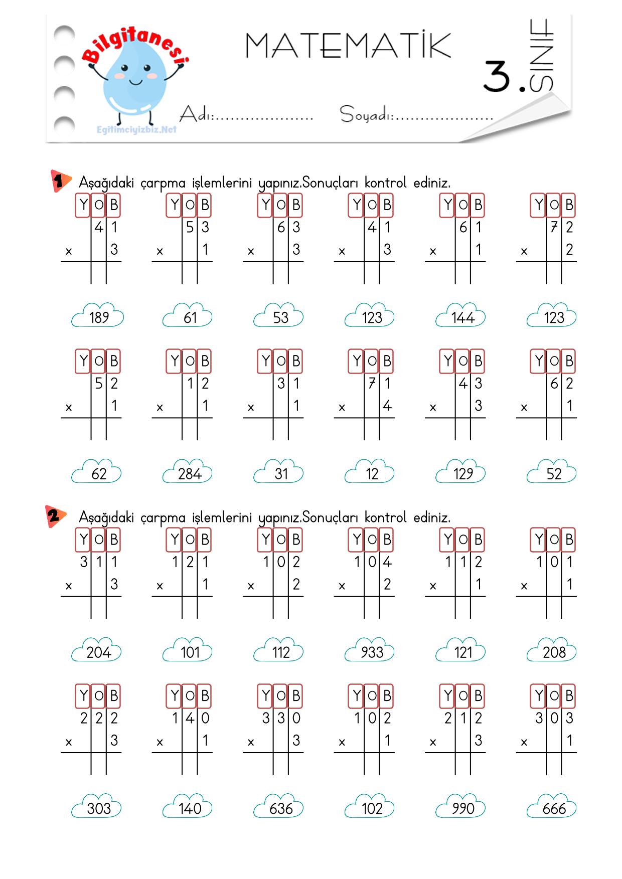 3. Sınıf Eldesiz Çarpma İşlemi Etkinliği-2