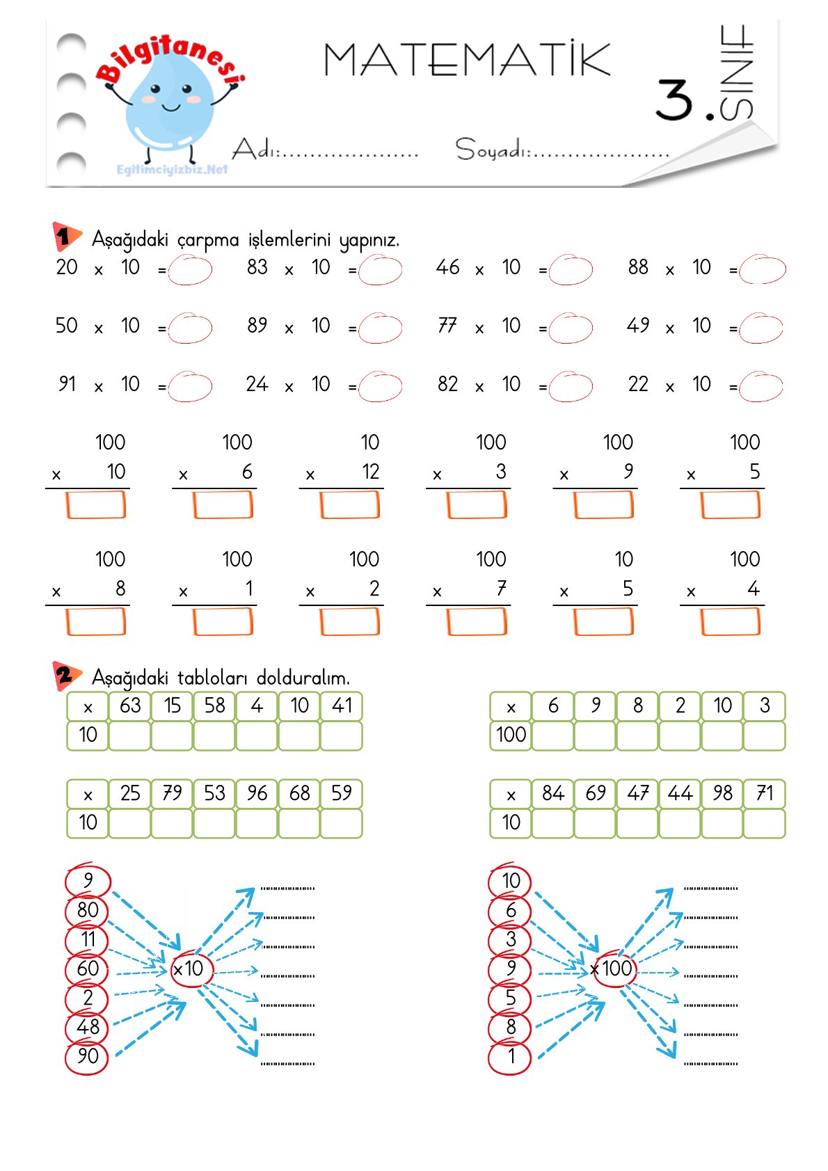 3. Sınıf 10 ve 100 İle Kısa Yoldan Çarpma İşlemi Etkinliği-5