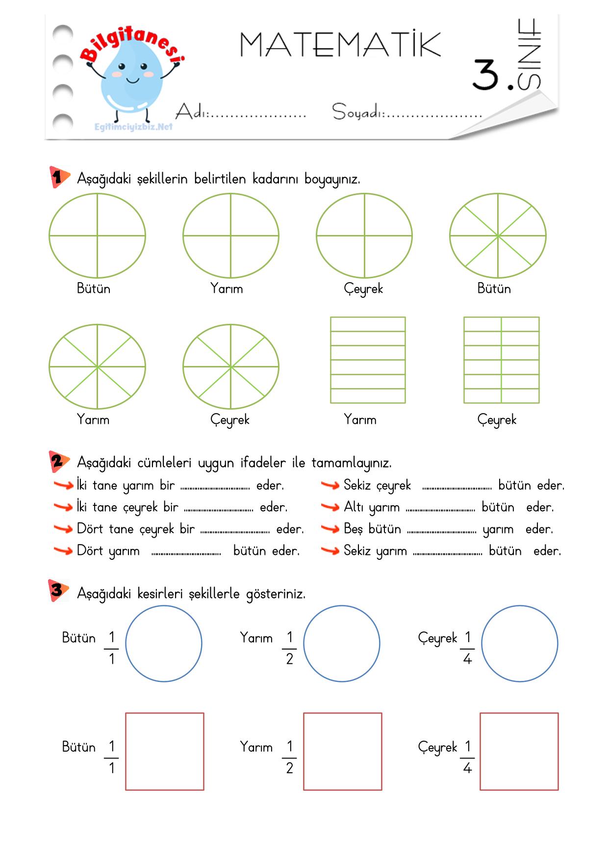 3.Sınıf Bütün Yarım Çeyrek Etkinliği
