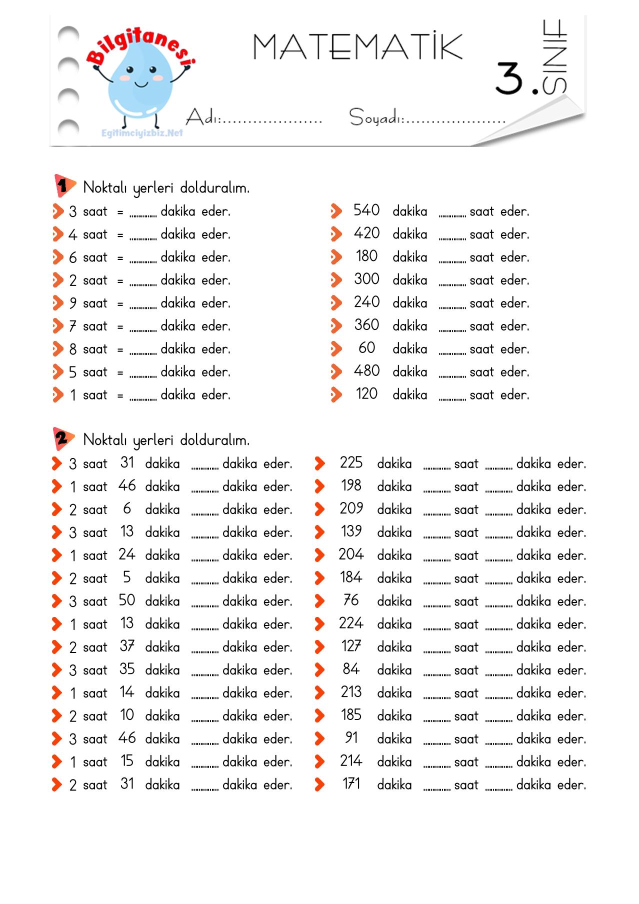3. Sınıf Zaman Ölçüleri Arasındaki İlişki Etkinliği-3