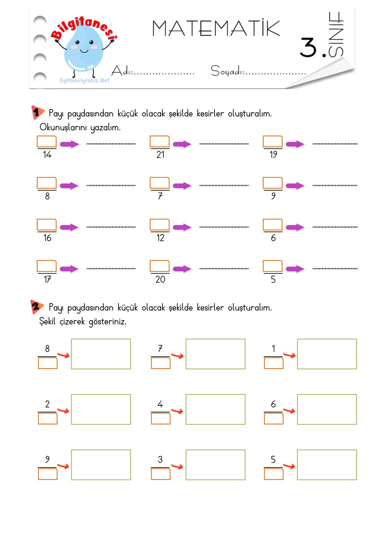 3. Sınıf Payı Paydasından Küçük Kesir Oluşturma Etkinliği-4