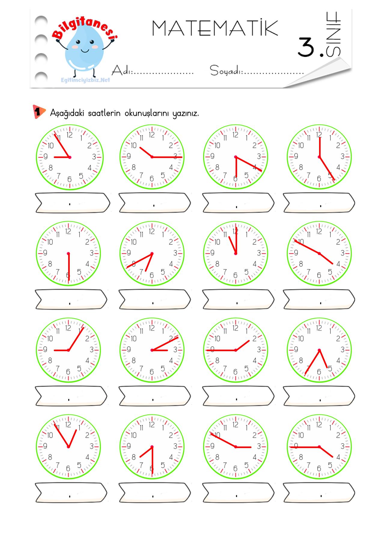 3. Sınıf Saatleri Yazma Etkinliği-5