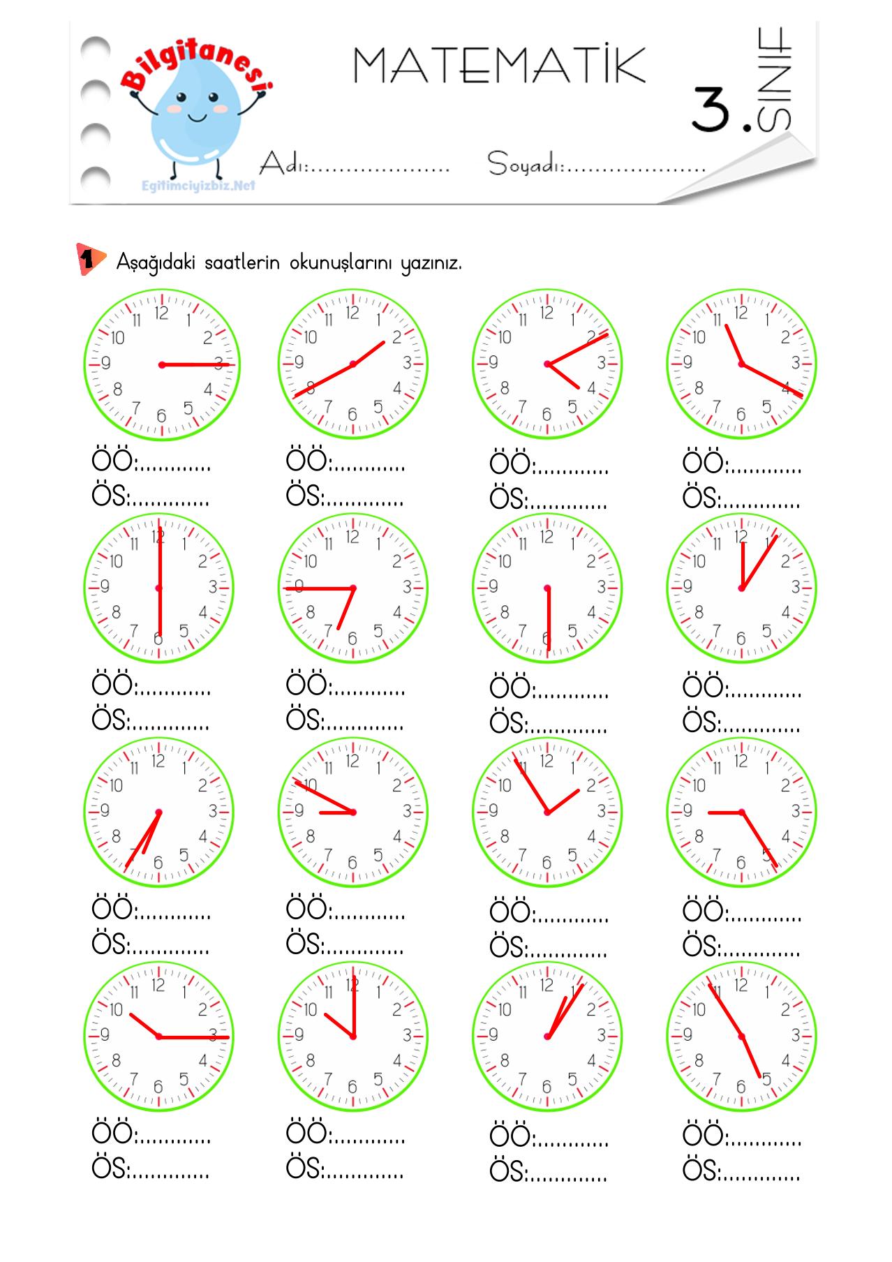 3. Sınıf Öğleden Önce ve Öğleden Sonra Saatleri Yazma Etkinliği-4