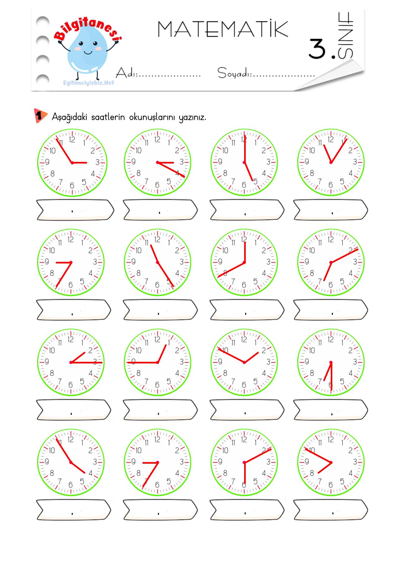 3. Sınıf Saatleri Yazma Etkinliği-2