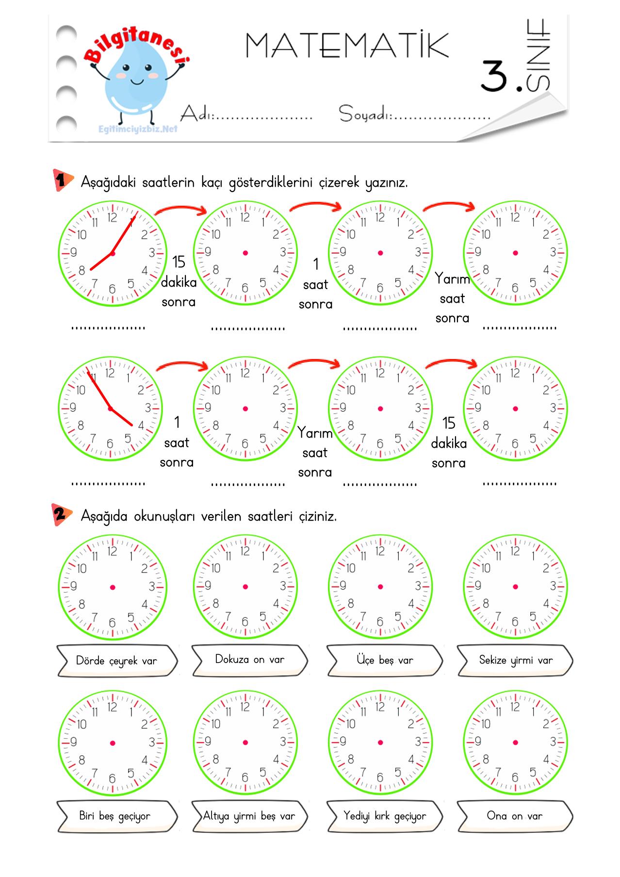 3. Sınıf Saatleri Çizme Etkinliği-4