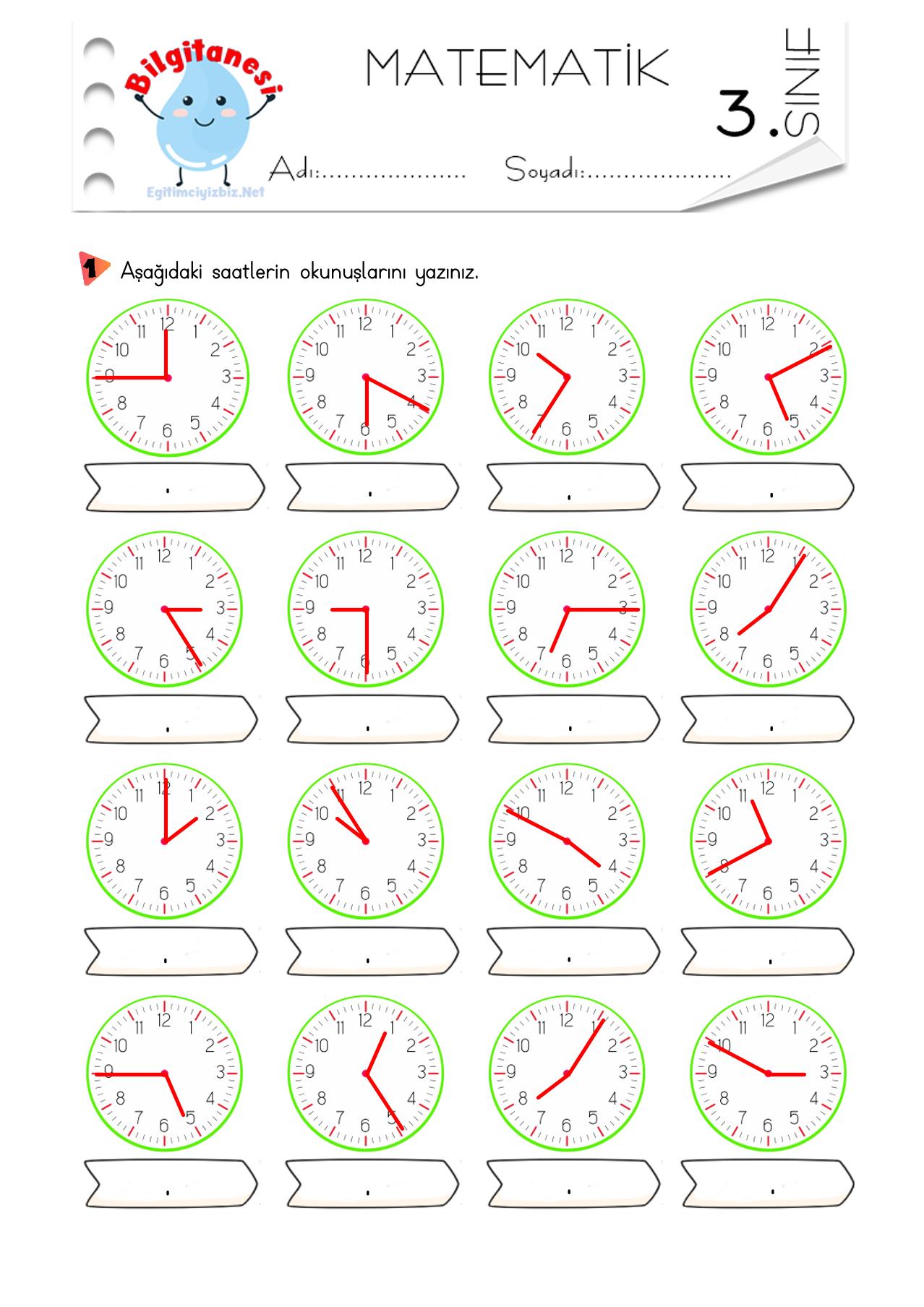 3. Sınıf Saatleri Yazma Etkinliği-3