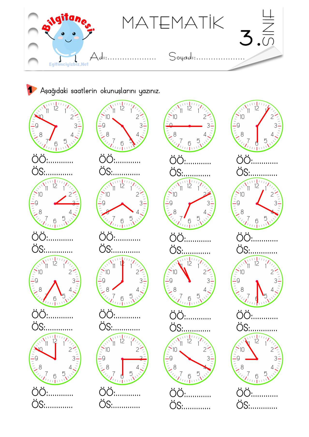 3. Sınıf Öğleden Önce ve Öğleden Sonra Saatleri Yazma Etkinliği-5