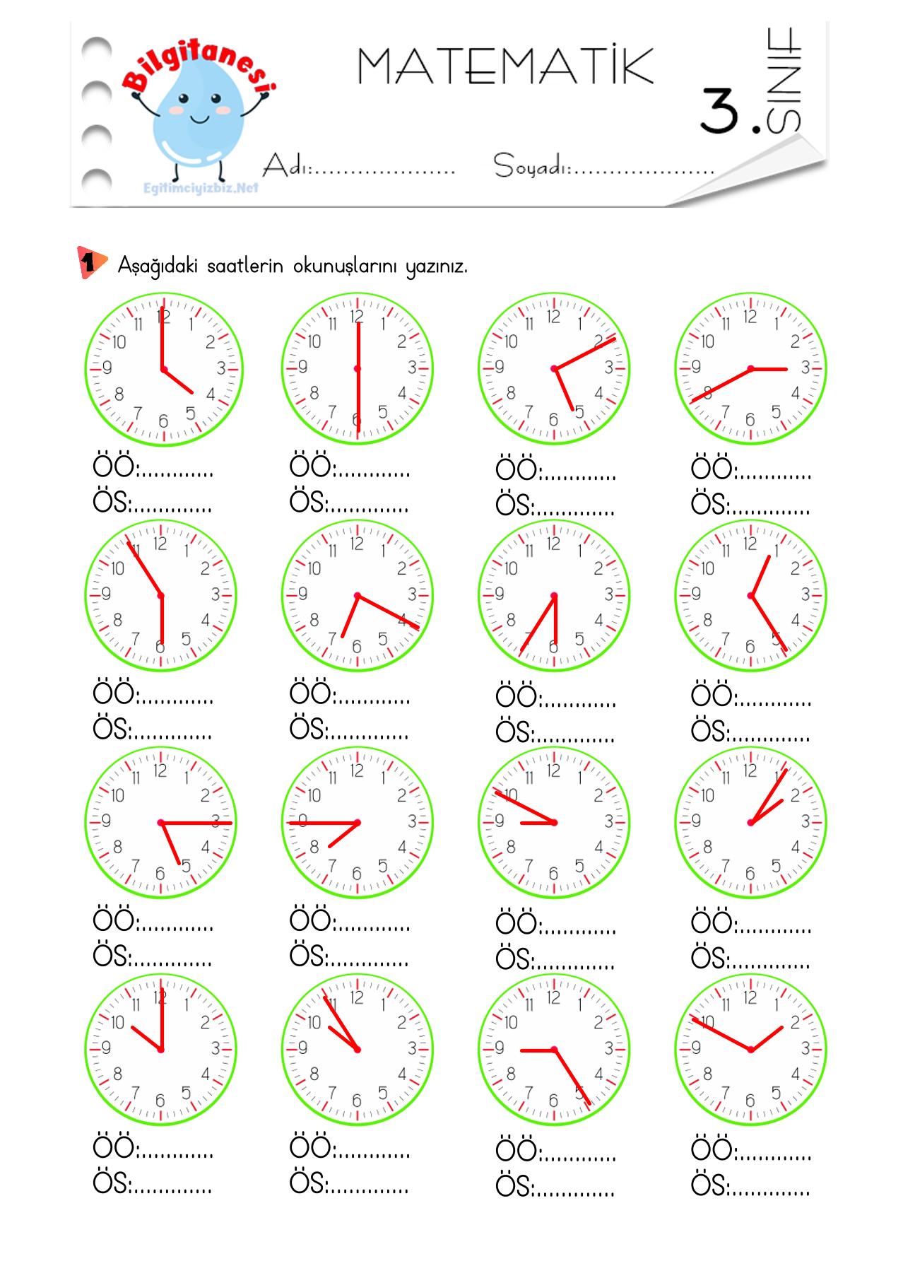 3. Sınıf Öğleden Önce ve Öğleden Sonra Saatleri Yazma Etkinliği-1