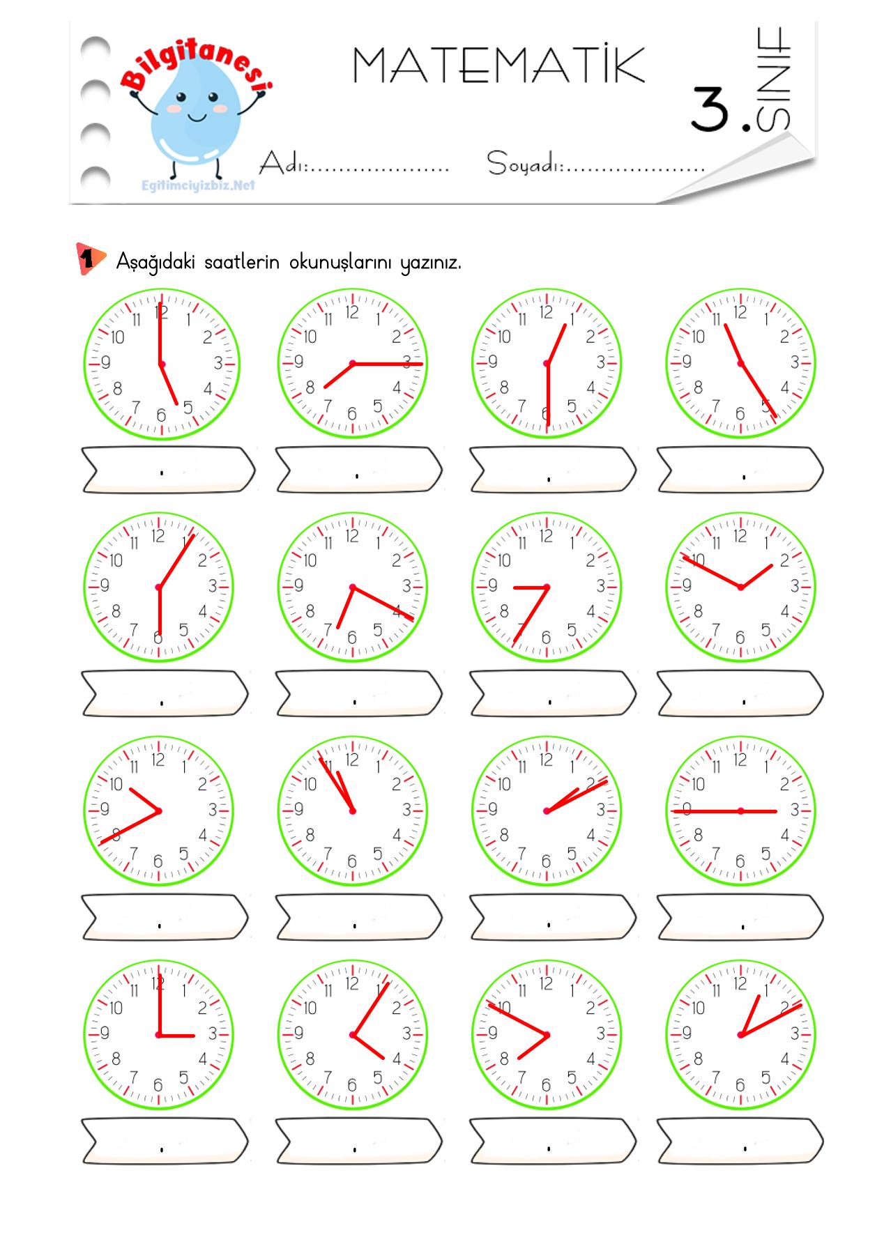 3. Sınıf Saatleri Yazma Etkinliği-1