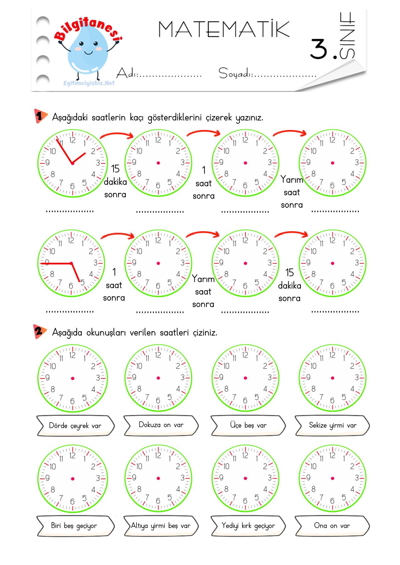 3. Sınıf Saatleri Çizme Etkinliği-3