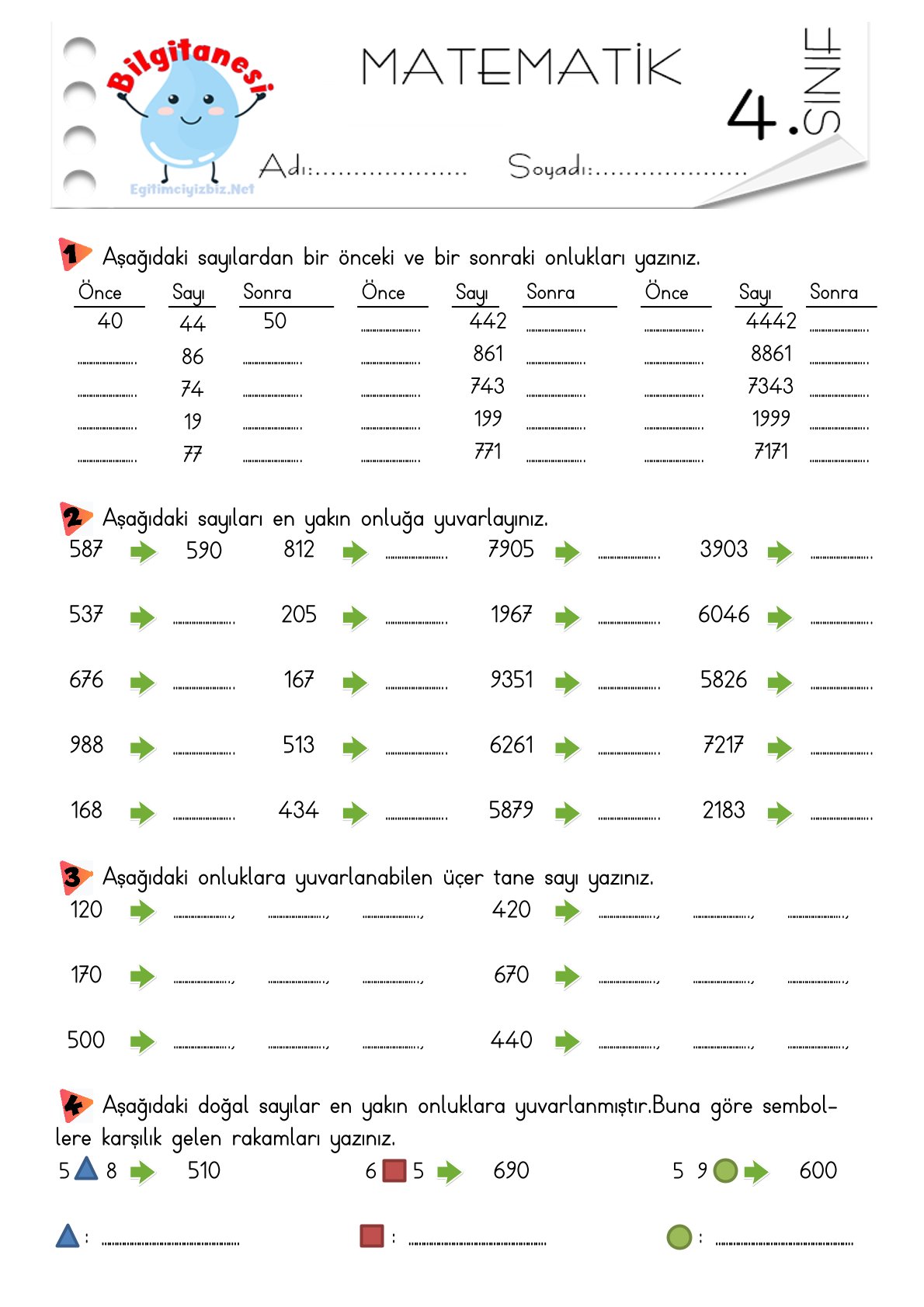 4. Sınıf Doğal Sayıları En Yakın Onluğa ve Yüzlüğe Yuvarlama Etkinliği-3