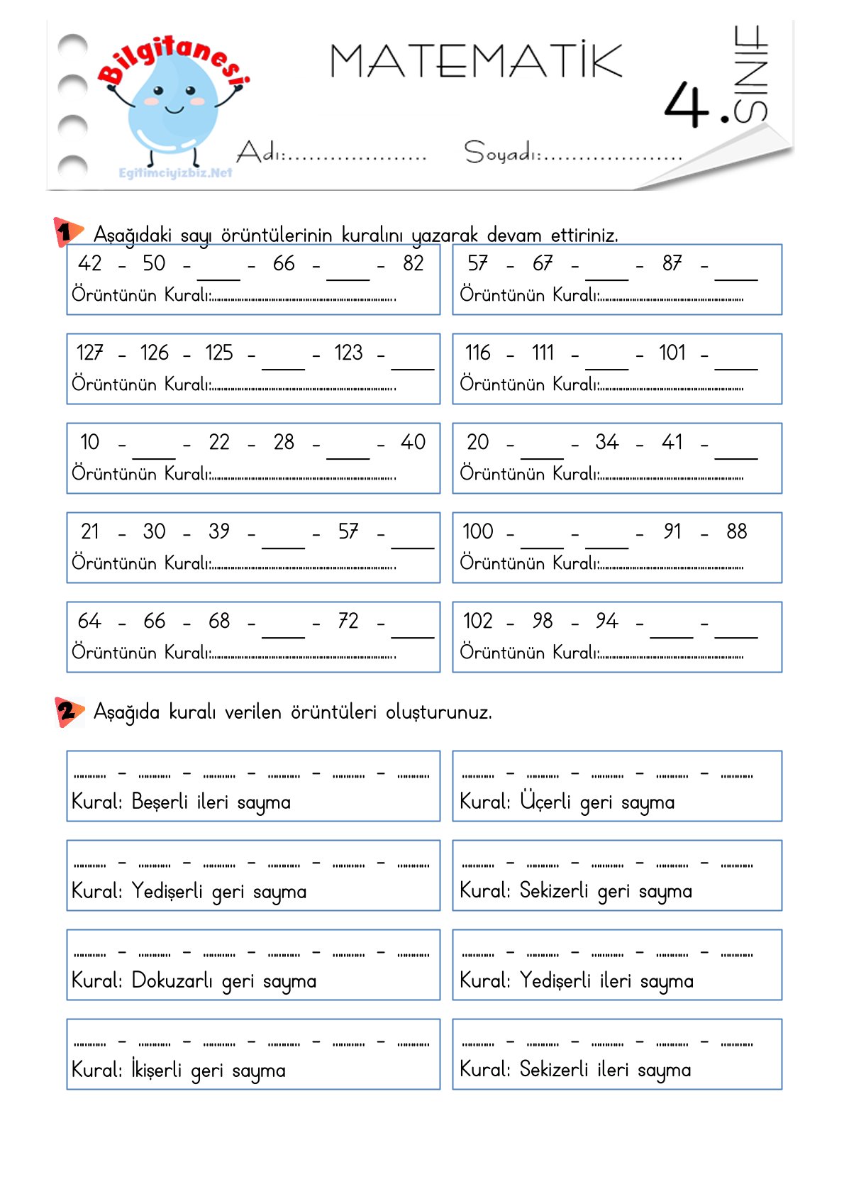 4. Sınıf Matematik Örüntüler Etkinliği-3