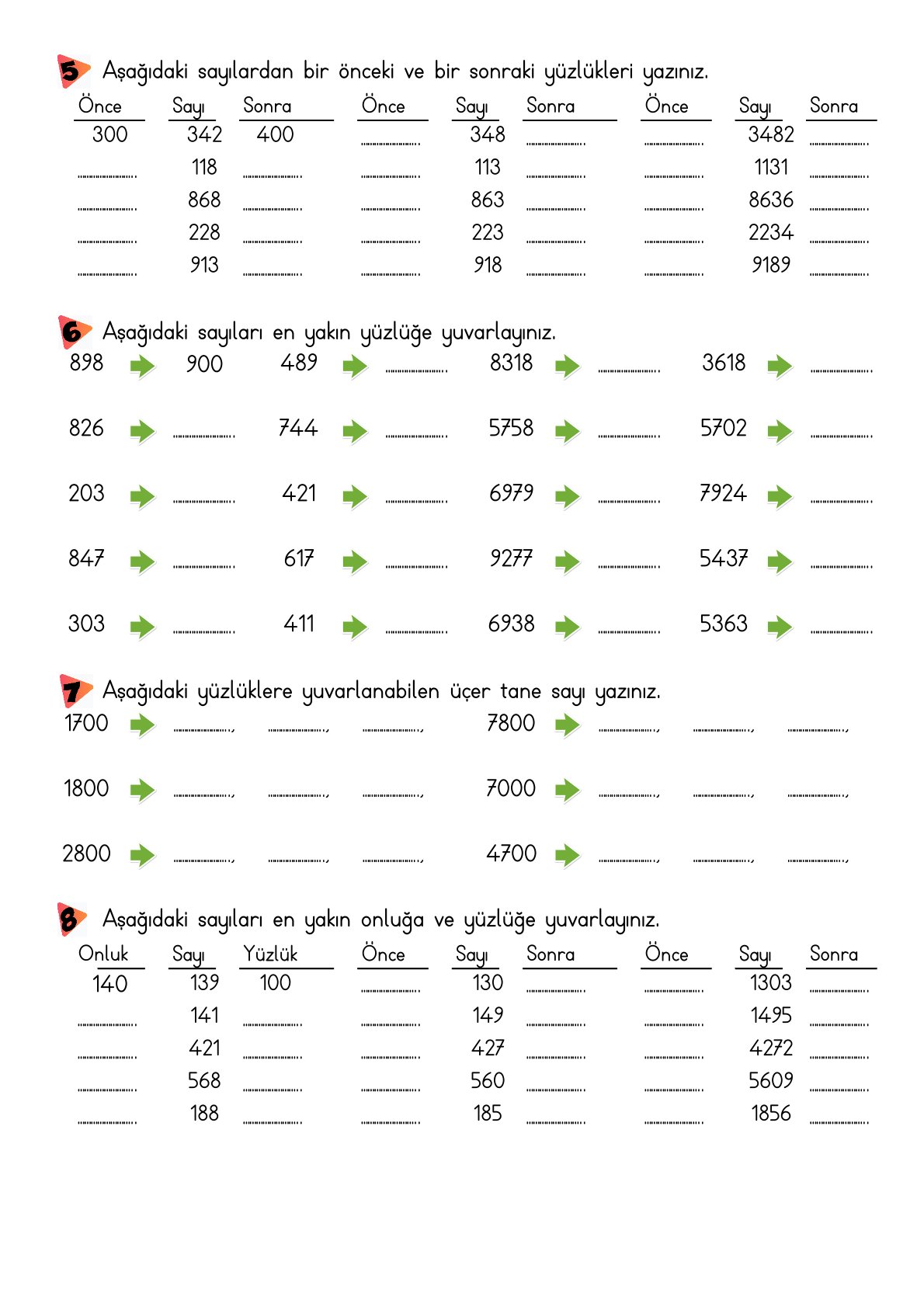 4. Sınıf Doğal Sayıları En Yakın Onluğa ve Yüzlüğe Yuvarlama Etkinliği-4