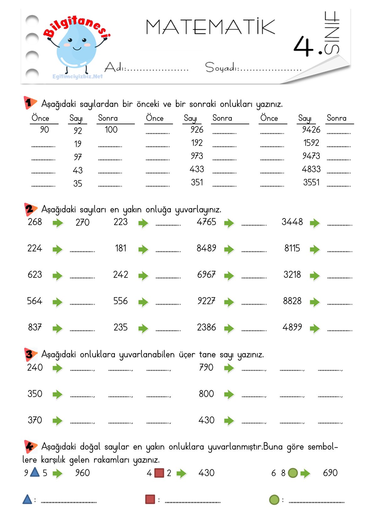 4. Sınıf Doğal Sayıları En Yakın Onluğa ve Yüzlüğe Yuvarlama Etkinliği-1