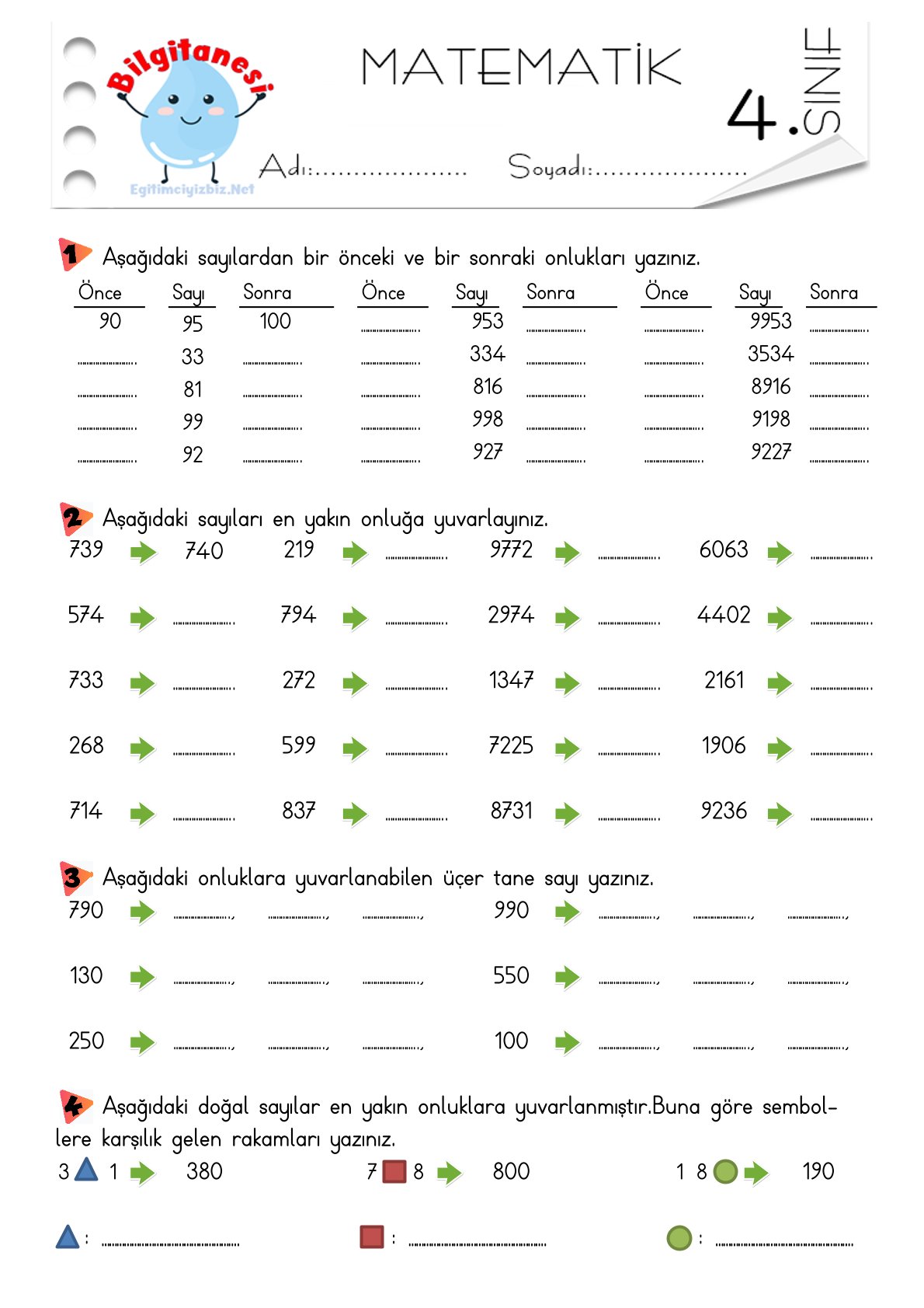 4. Sınıf Doğal Sayıları En Yakın Onluğa ve Yüzlüğe Yuvarlama Etkinliği-5