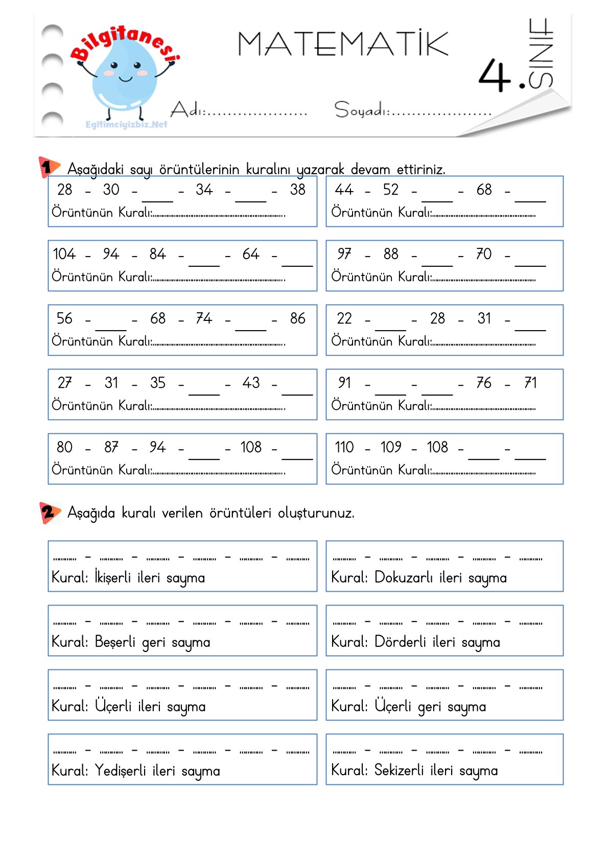 4. Sınıf Matematik Örüntüler Etkinliği-5